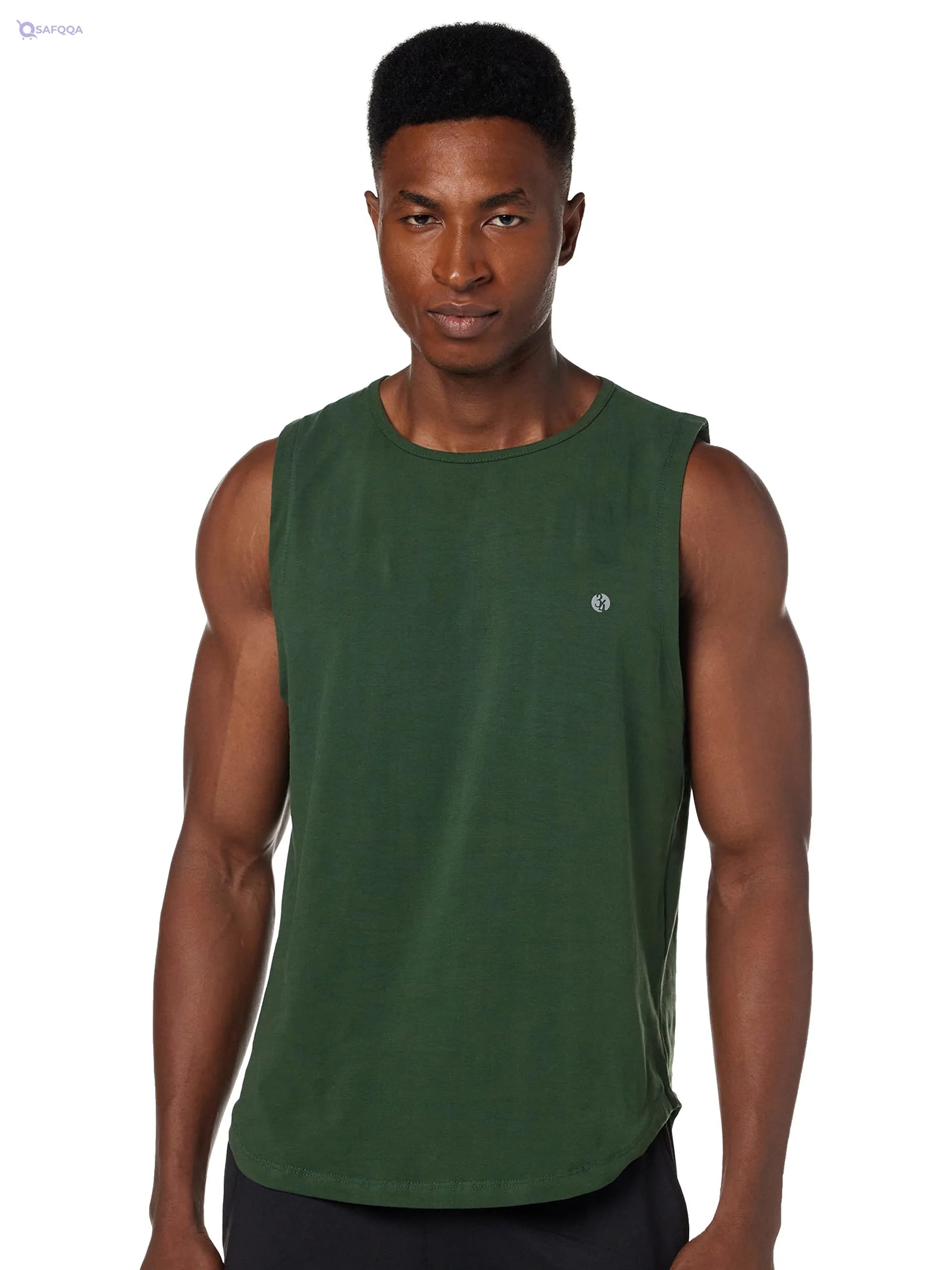 EDITORA 34 Cotton Round-Neck Chest-Logo Sleeveless T-Shirt For Men, - Safqqa