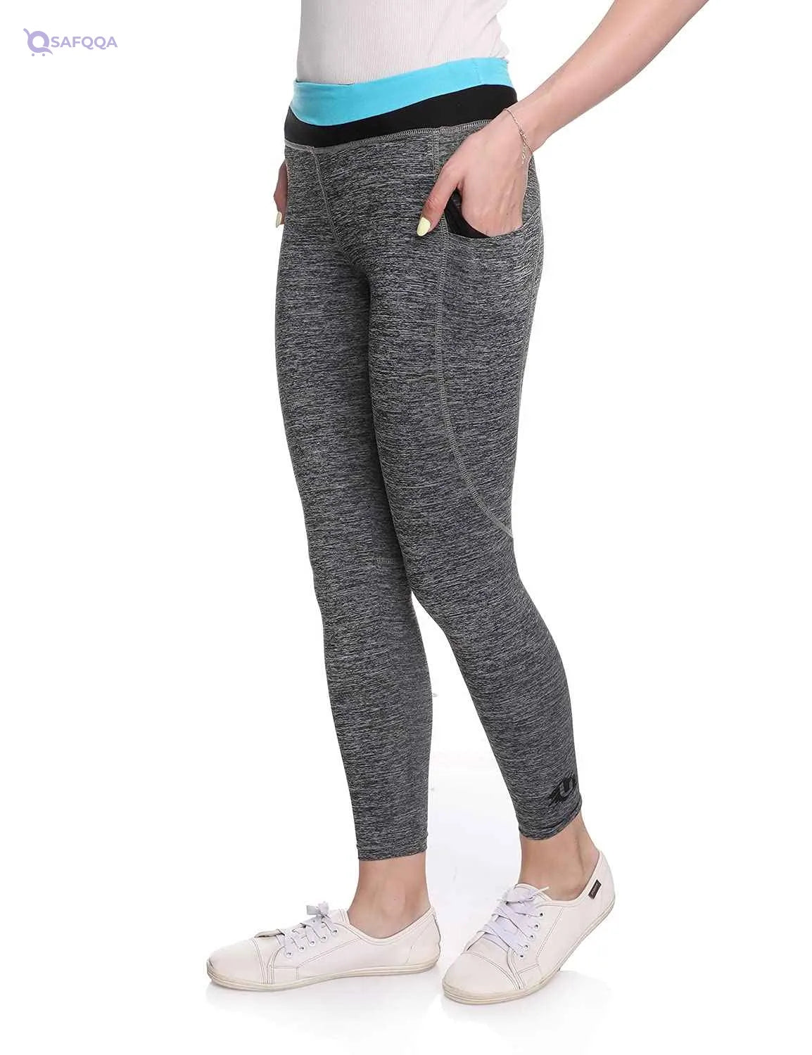 U Athleisure Contrast Waistband Cropped Traning Tights with Side Pockets for Women - Safqqa Egypt