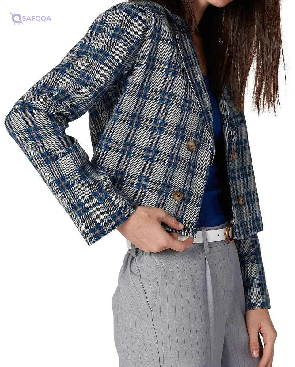 Splash Notched Lapel Plaid Coat For Women - Safqqa Egypt