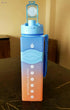 [1000 ml ] Square Water Bottle Fitness Gym Water Bottle, Water Bottle with Straw and Shoulder Strap for School Cute Belly Bottle for Camping Travel with Sticker. (Orange + Purple) - Safqqa