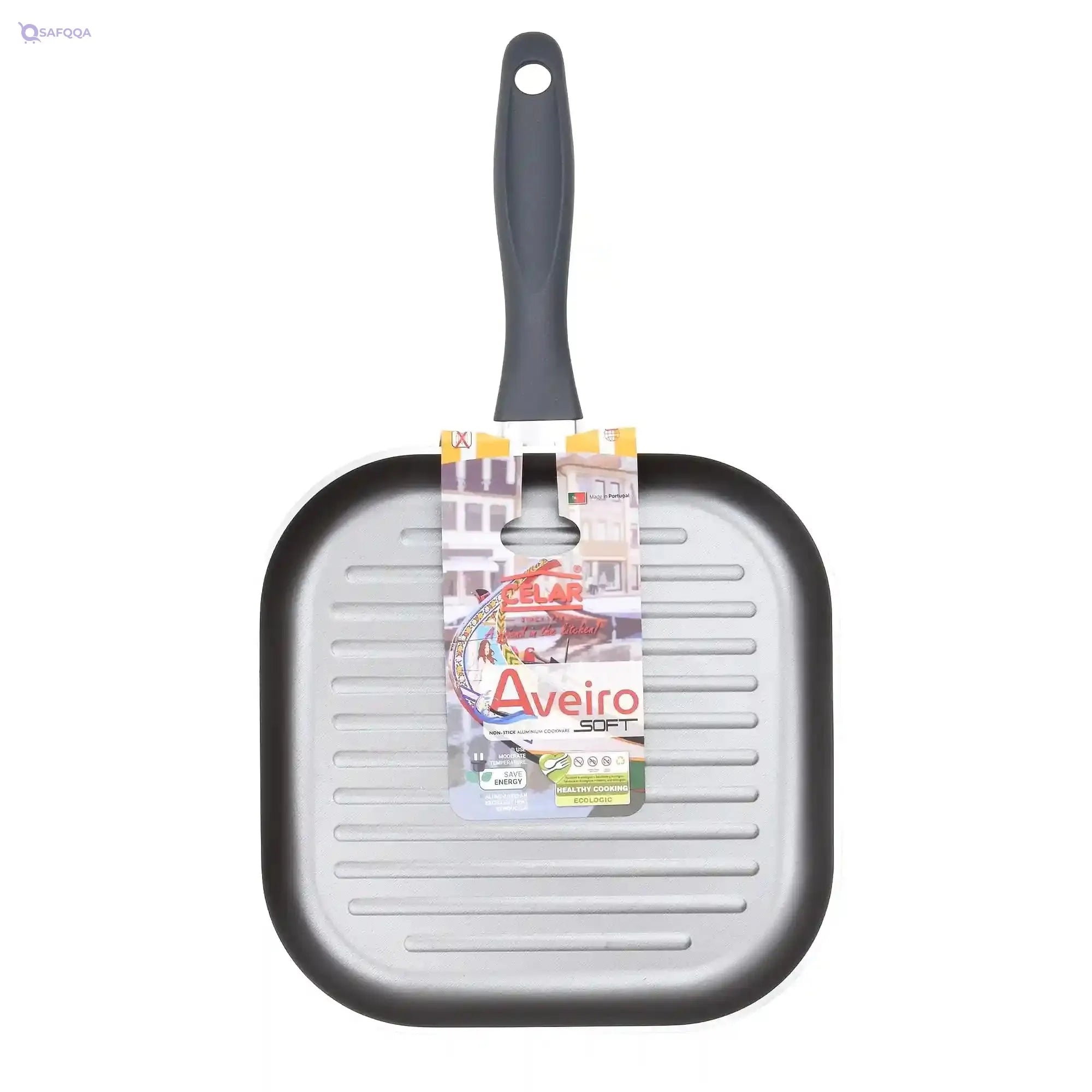 Celar Aveiro Aluminum Bakelite Soft Touch Fitting Square Non Stick Grill Pan, 26 cm Size, Made In Portugal - Safqqa