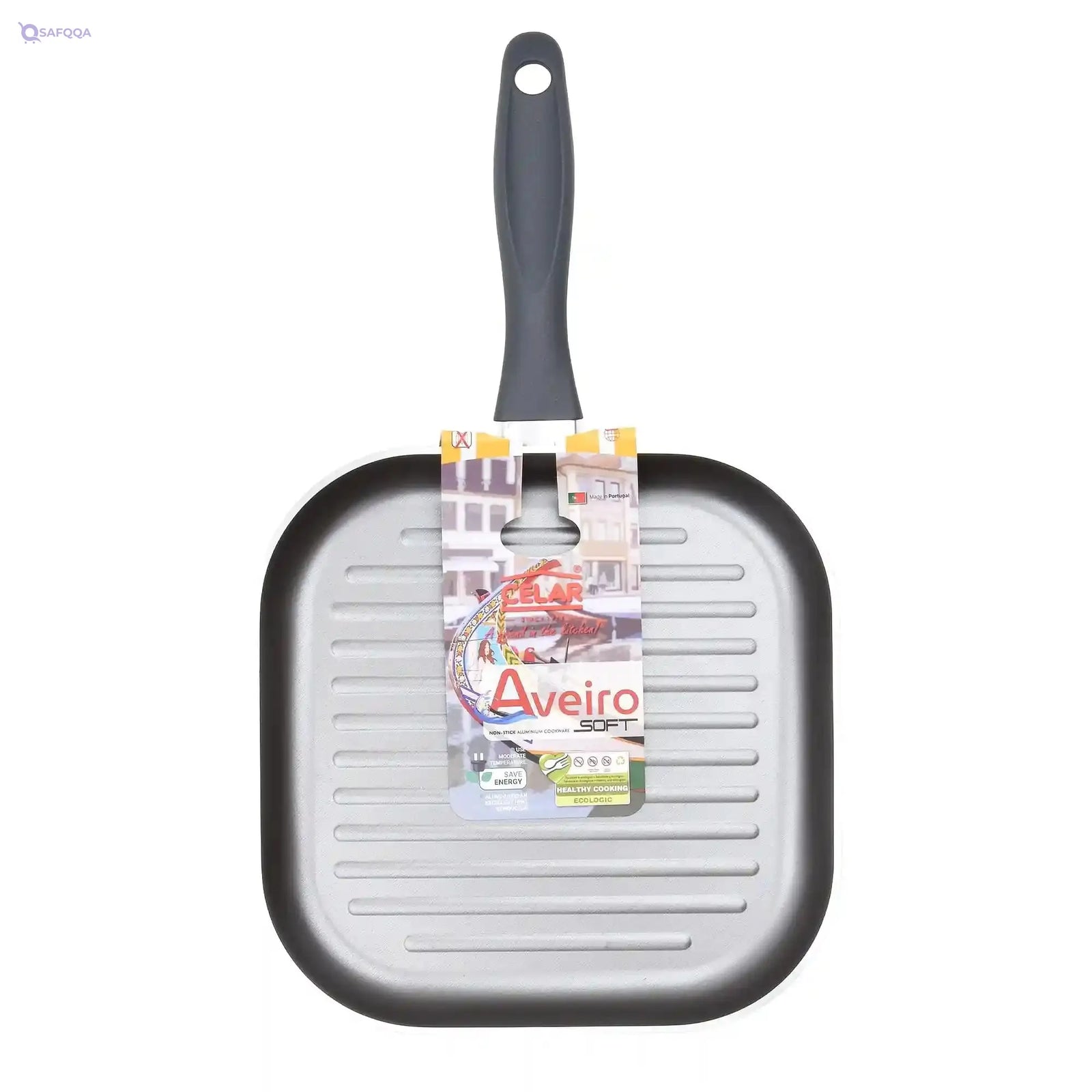 Celar Aveiro Aluminum Bakelite Soft Touch Fitting Square Non Stick Grill Pan, 26 cm Size, Made In Portugal - Safqqa