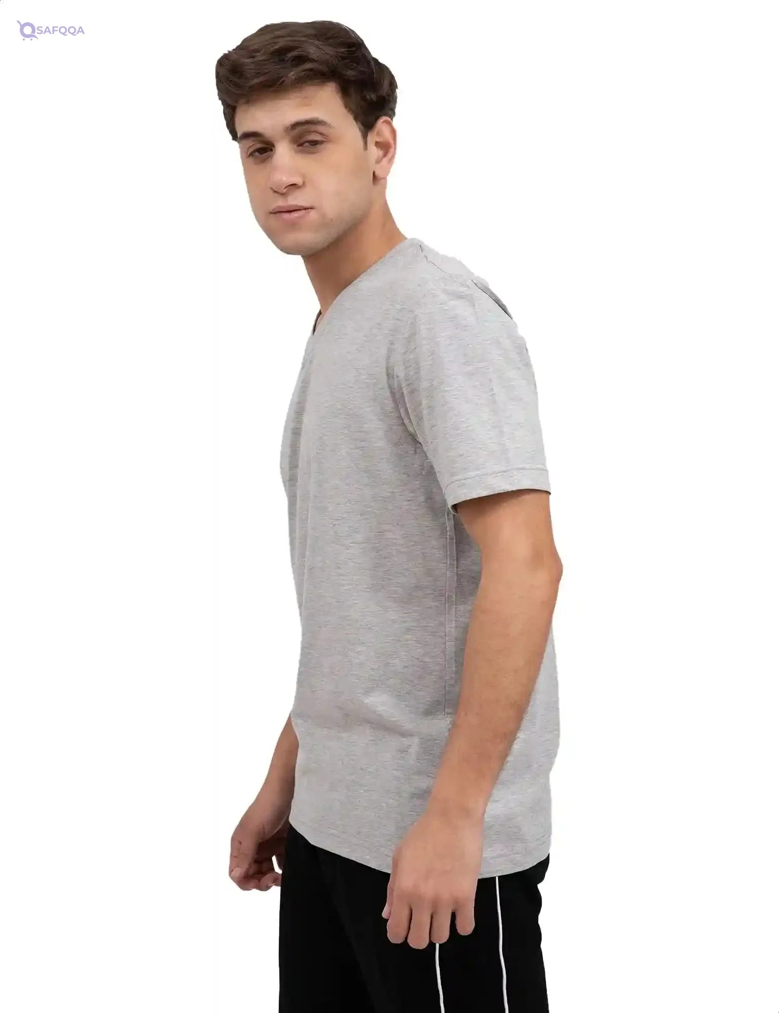 Premoda Cotton Heather Regular-Fit V-Neck T-shirt for Men - Light Grey - Safqqa Egypt