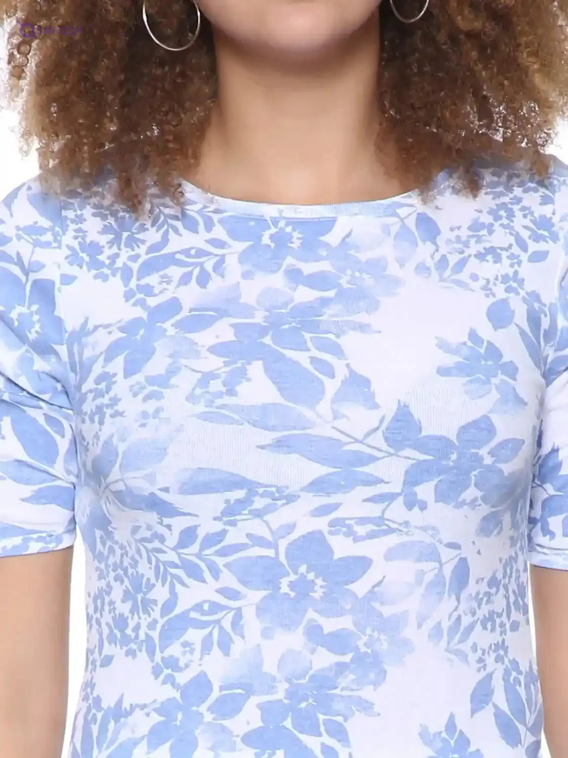 Splash Floral Pattern Boat Neck Short Sleeves Blouse for Women - Safqqa Egypt