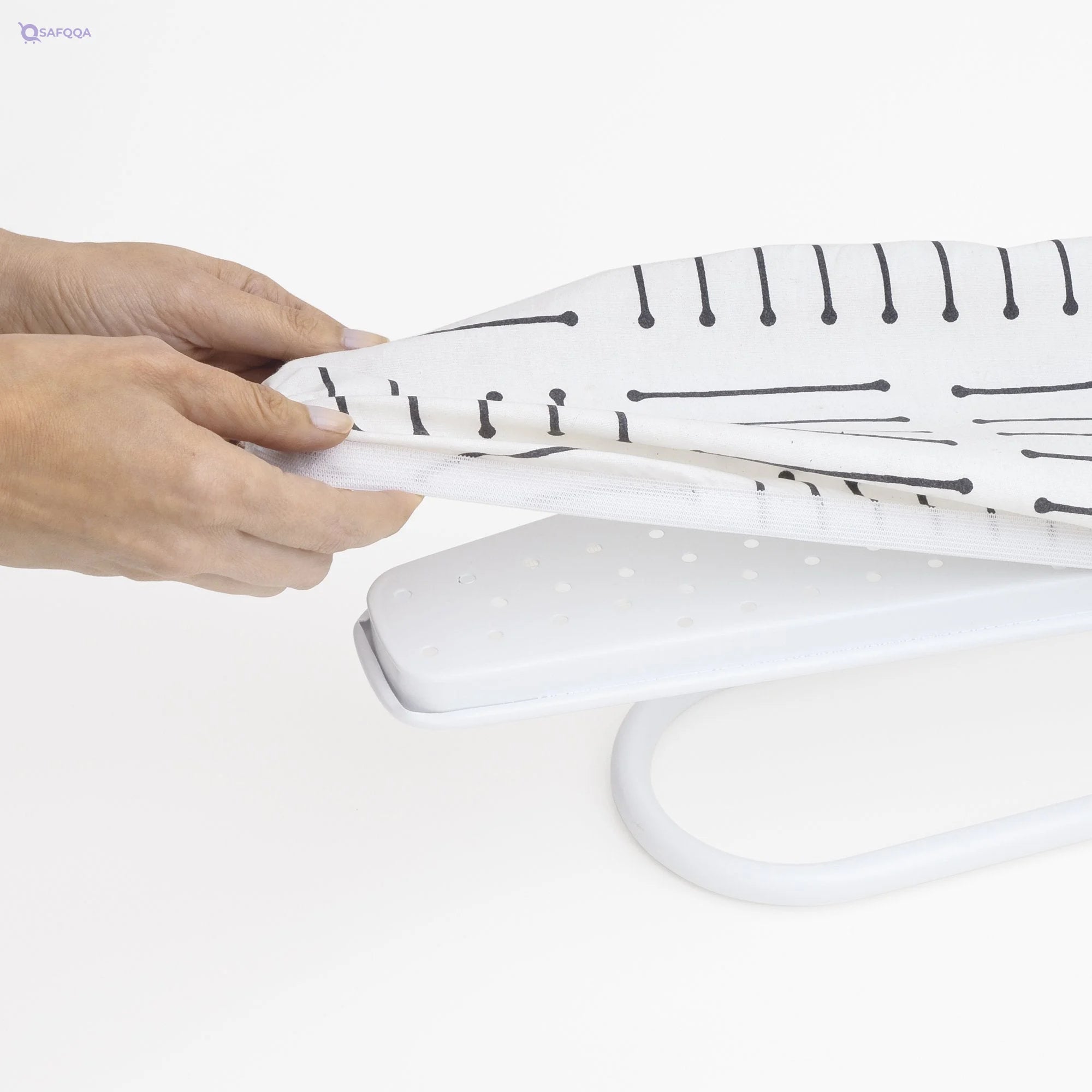 Rayen 24.2” x 8.5 Sleeve Ironing Board Cover | Elastic | Universal | Foam | 100% Cotton, White with Black Stripes - Safqqa
