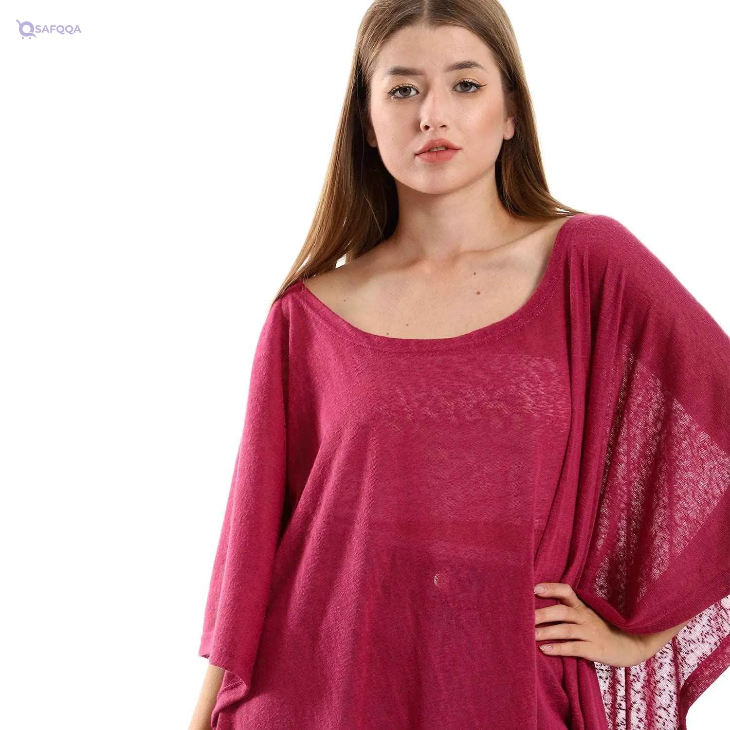 JAMILA Women Knitted Deep Round Batwing Sleeves Cover Up OUTERWEAR - Safqqa Egypt