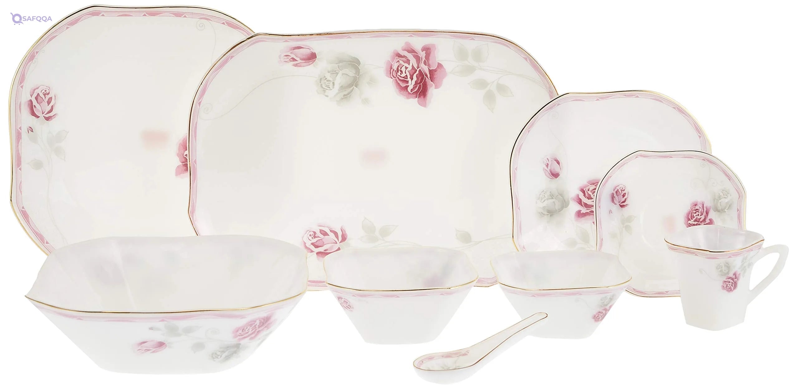 Flamingo Square Dinnerware Set – Opal Ware (1 Piece Missing) - Safqqa