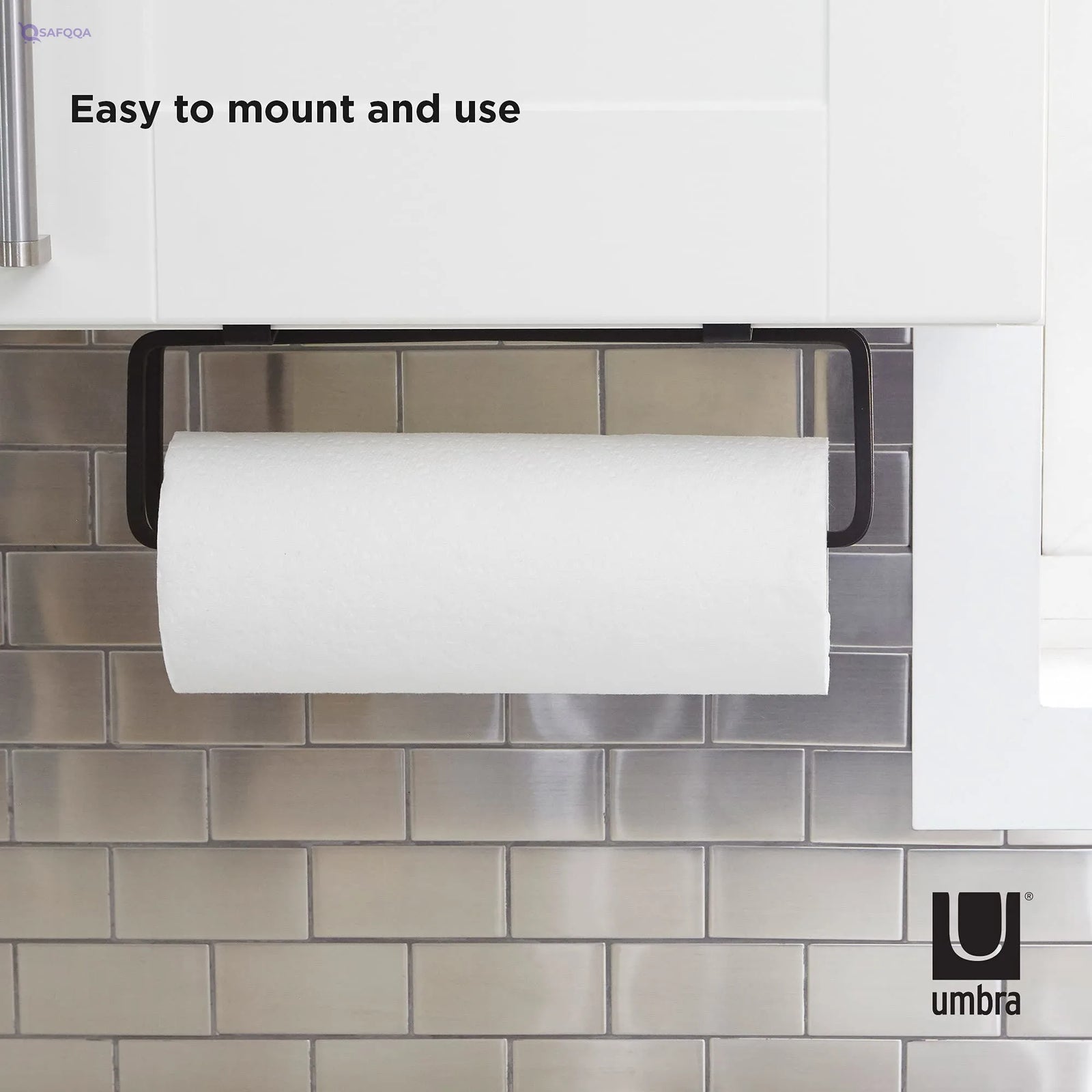 Umbra  Squire Cabinet Paper Towel Holder, Roll Dispenser For Kitchen Or Bathroom With Three Easy MountingOptions, Multi-Use, Black - Safqqa