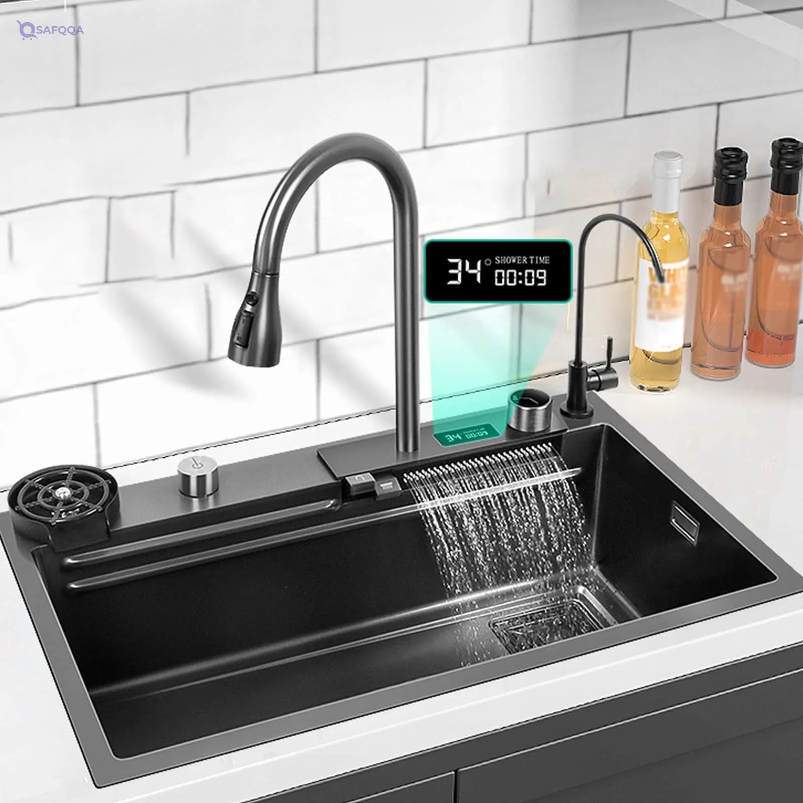 Intelligence Waterfall Single Bowl Kitchen Sink – 304 Stainless Steel, Workstation - Safqqa