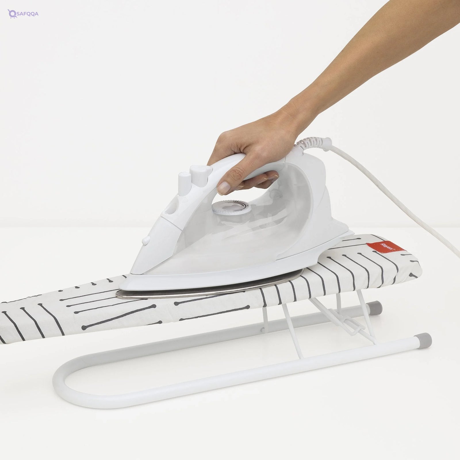 Rayen 24.2” x 8.5 Sleeve Ironing Board Cover | Elastic | Universal | Foam | 100% Cotton, White with Black Stripes - Safqqa