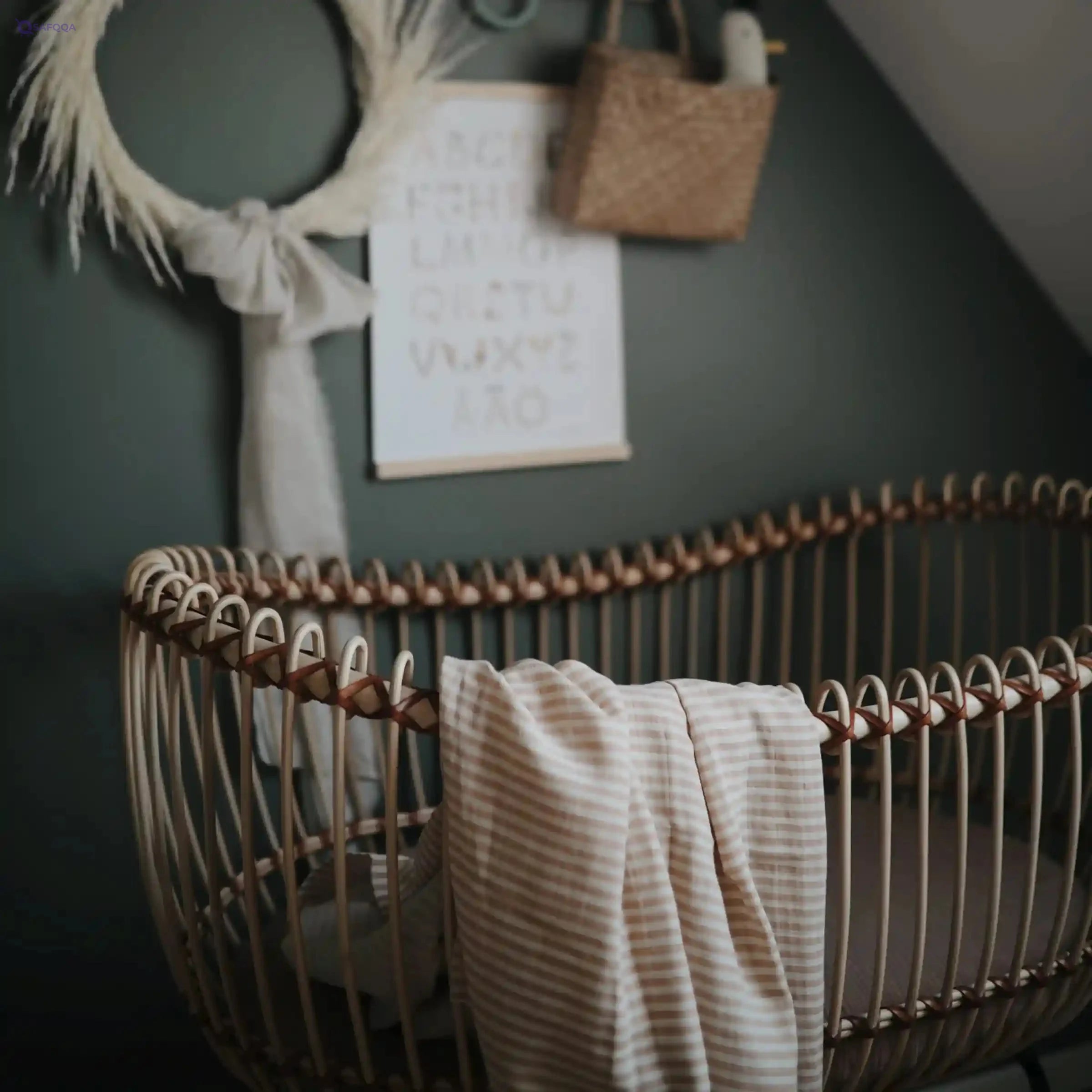 ushie Muslin Baby Swaddle Blanket | Newborn 0-3 Months | 100% Organic Cotton | Infant Sleep Sack | Pre-Washed | Receiving Blanket | Natural Stripe - Safqqa