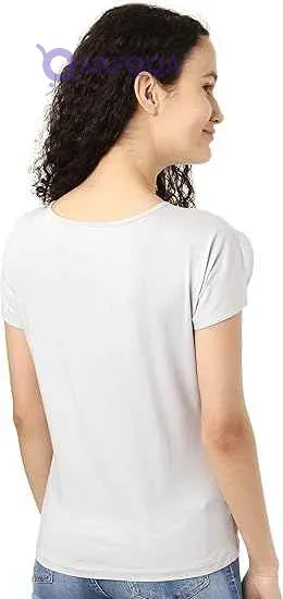 Splash Basic Solid Round-Neck Split Short Sleeves T-shirt For Women - Safqqa Egypt
