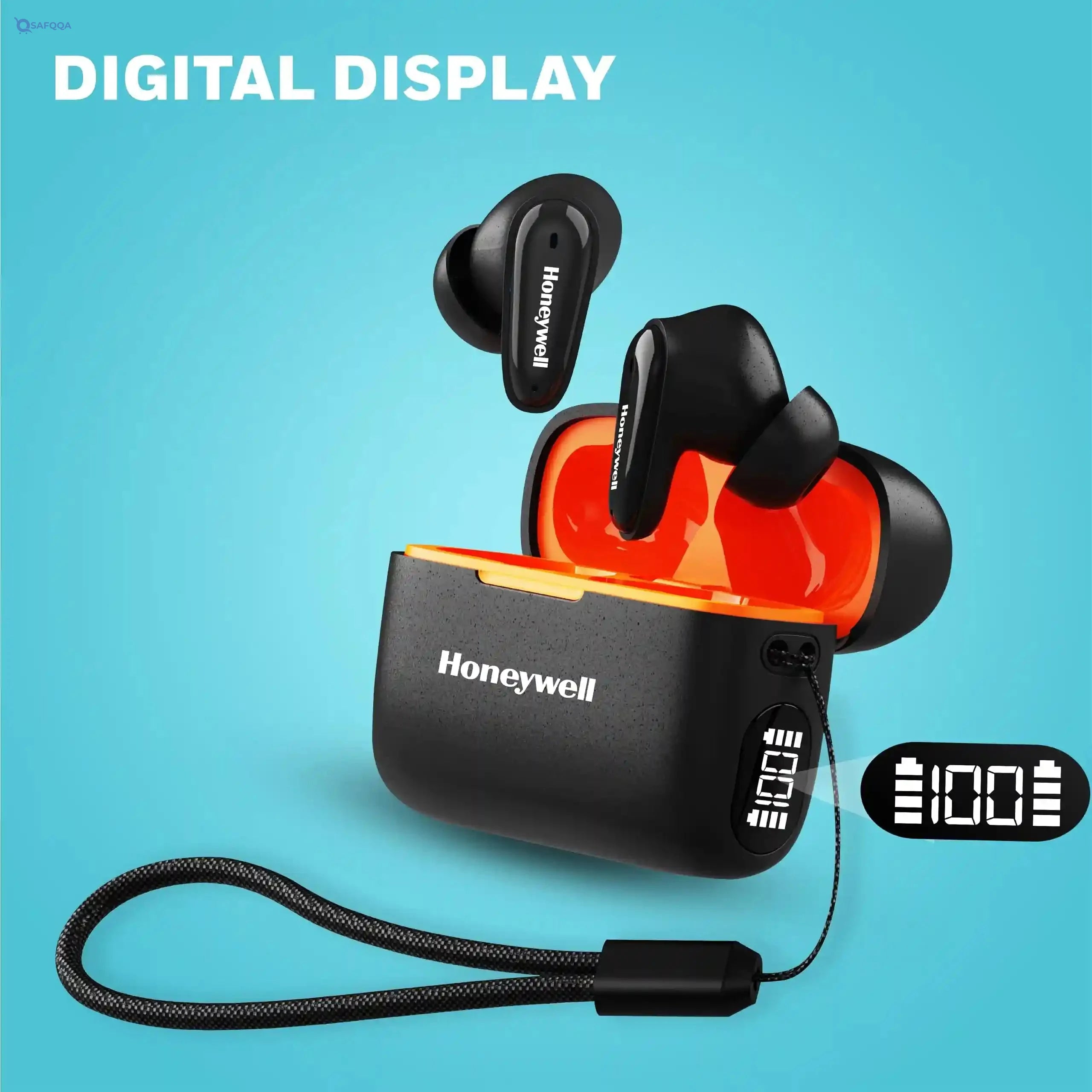 Honeywell  V1100, in-Ear True Wireless Stereo Earbuds with Digital Battery Display Case, Dual Microphones, Bluetooth V5.3, 31 Hours of Playtime, 100 Hours Stand-by, Fast Charging, Black - Safqqa