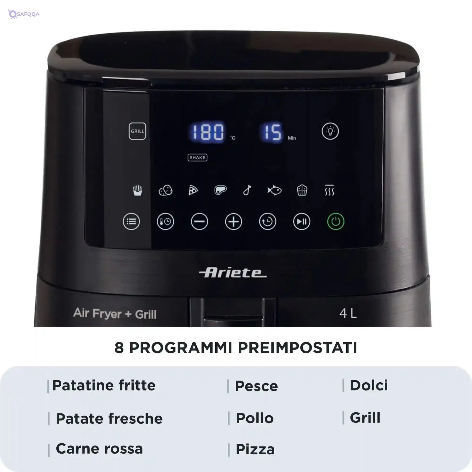 Ariete 4633 hot air fryer, 1400 W, 4L capacity, 9 programs, shake and grill function, temperature up to 200°C, black - Safqqa
