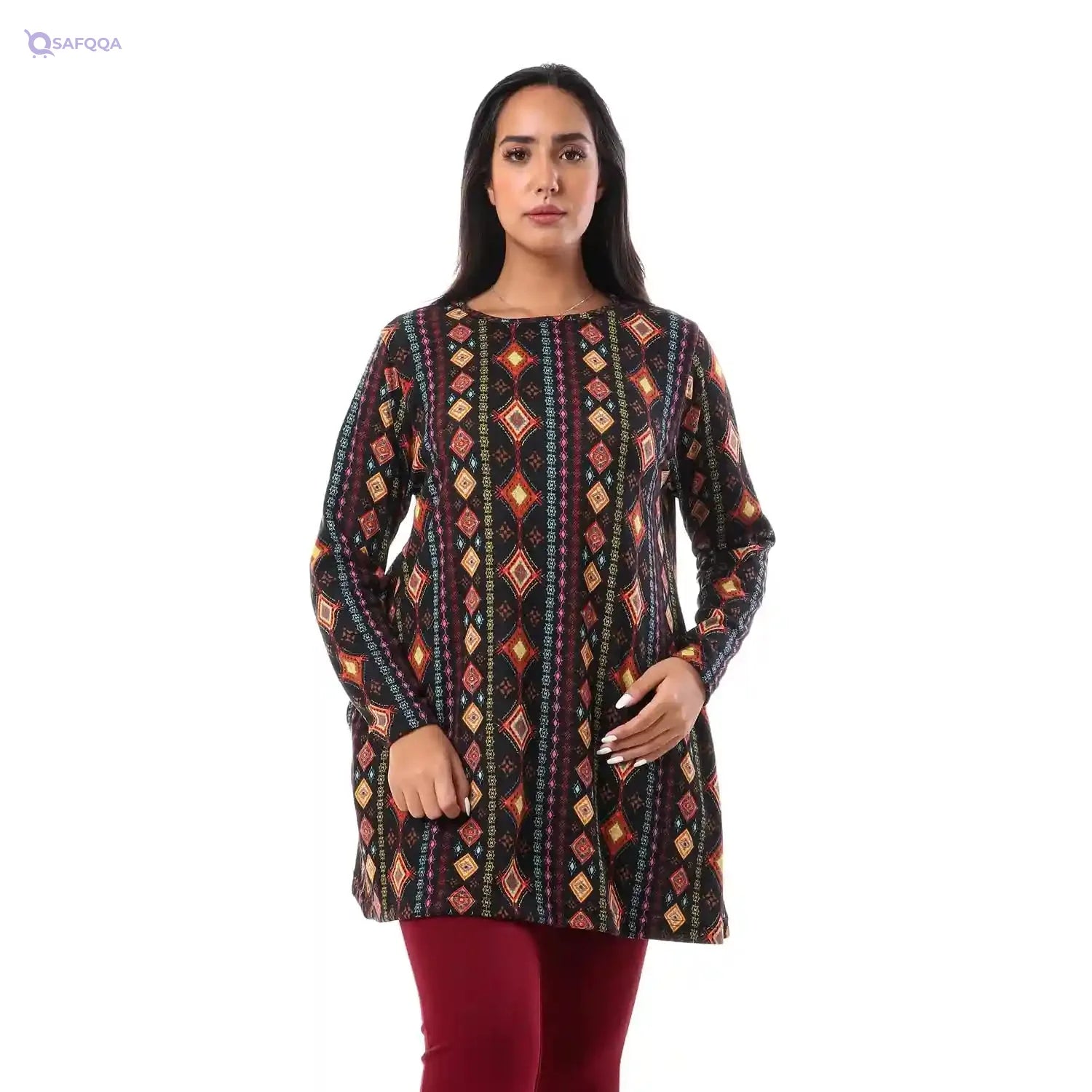 JAMILA Printed Long Sleeve Blouse For Women,Durable stitching for long-lasting wear - Safqqa