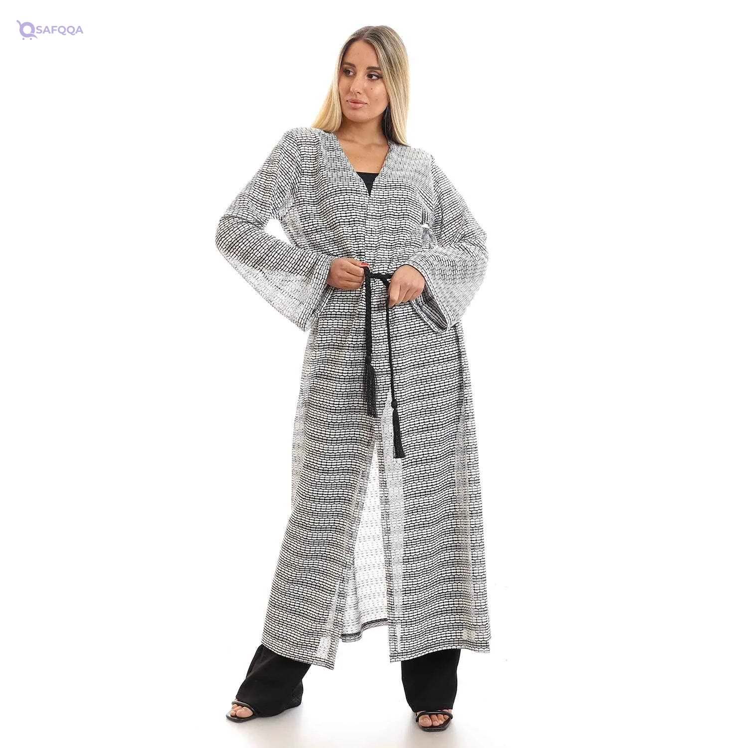 Jamila Women Bi Toned Slip On Self Patterned Long Cardigan - Safqqa Egypt