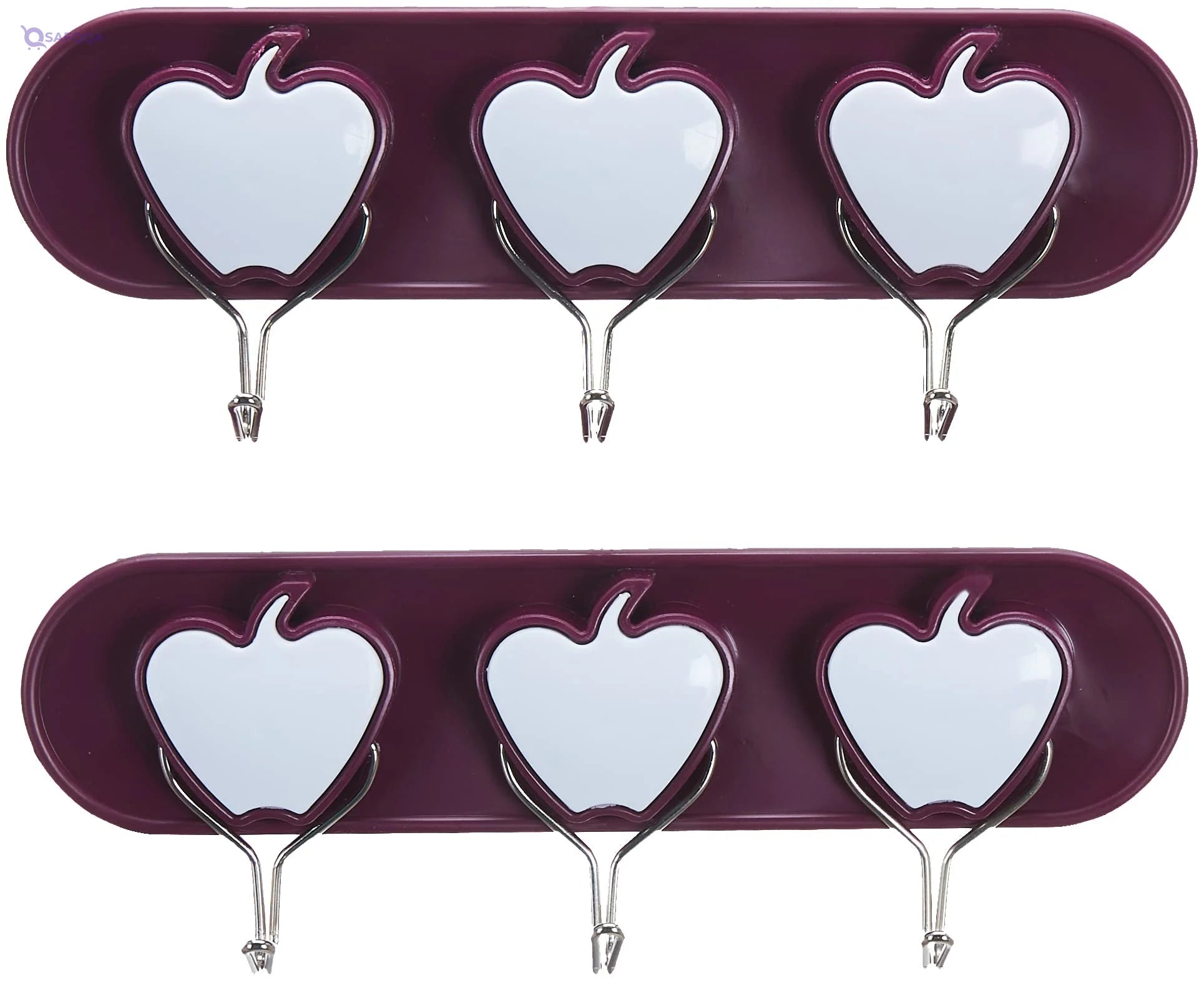 Bager 2-piece plastic hanger set, heart shape, 3 hooks (18 * 6.5 * 2cm) - Safqqa