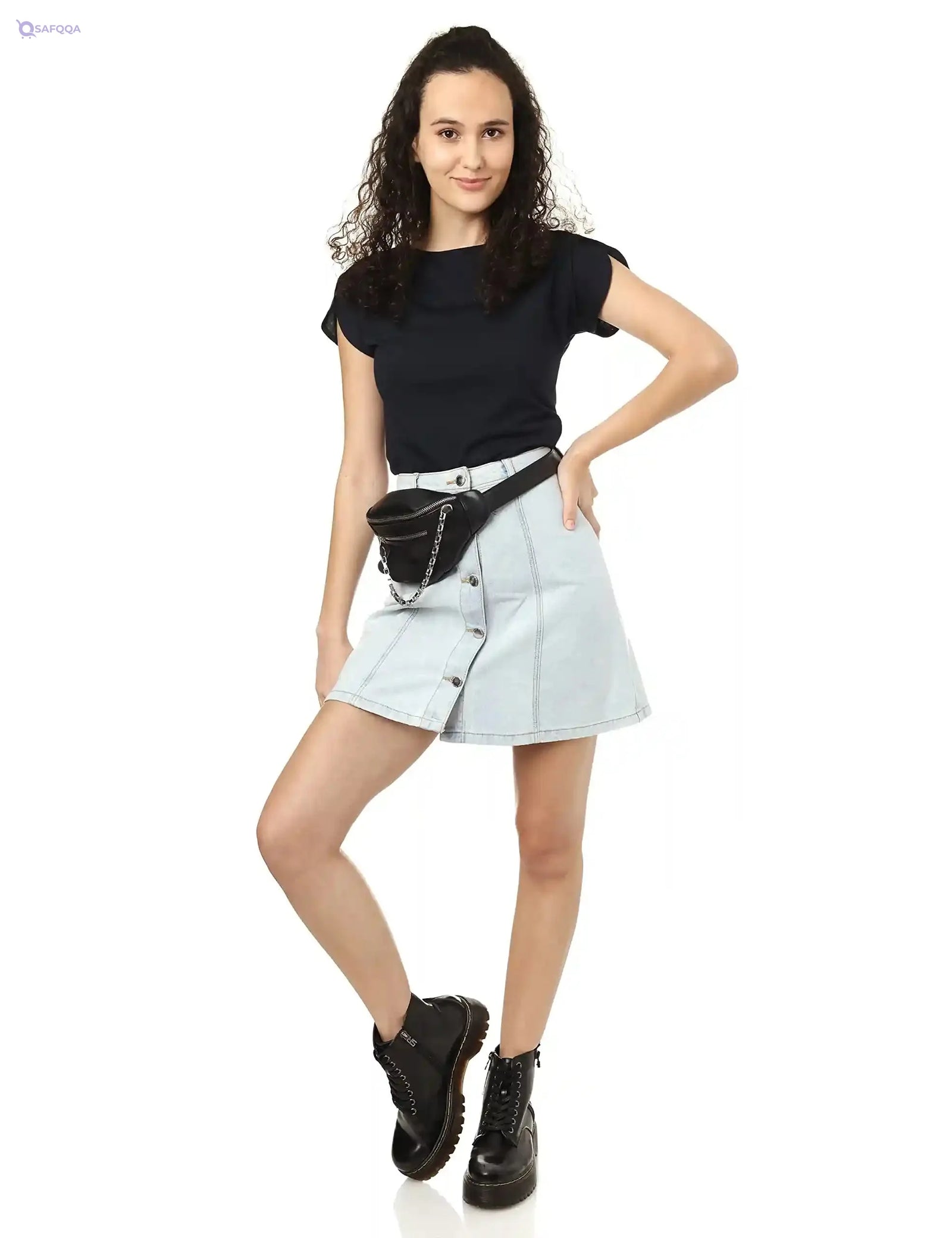 Splash Basic Solid Round-Neck Split Short Sleeves T-shirt For Women - Safqqa Egypt