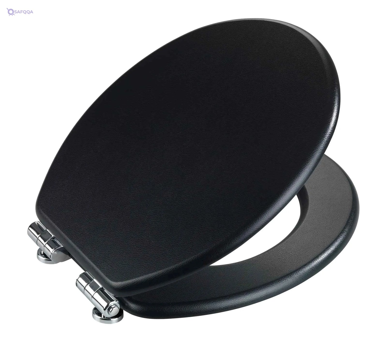 WENKO, Toilet Seat Cuero Black, MDF, Leather Design, Non-Slam Anti-Bacterial Seat for Bathroom, Soft Close & Easy Clean, 35.5x42.5cm, Black - Safqqa