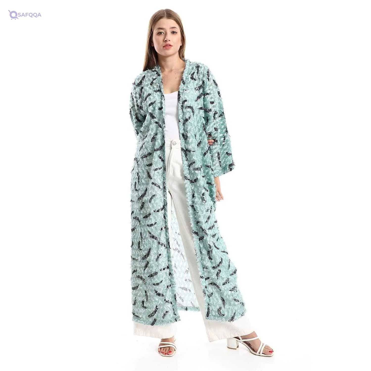 JAMILA Women Eyelash Open Neckline Long Cardigan SWEATER - Safqqa Egypt