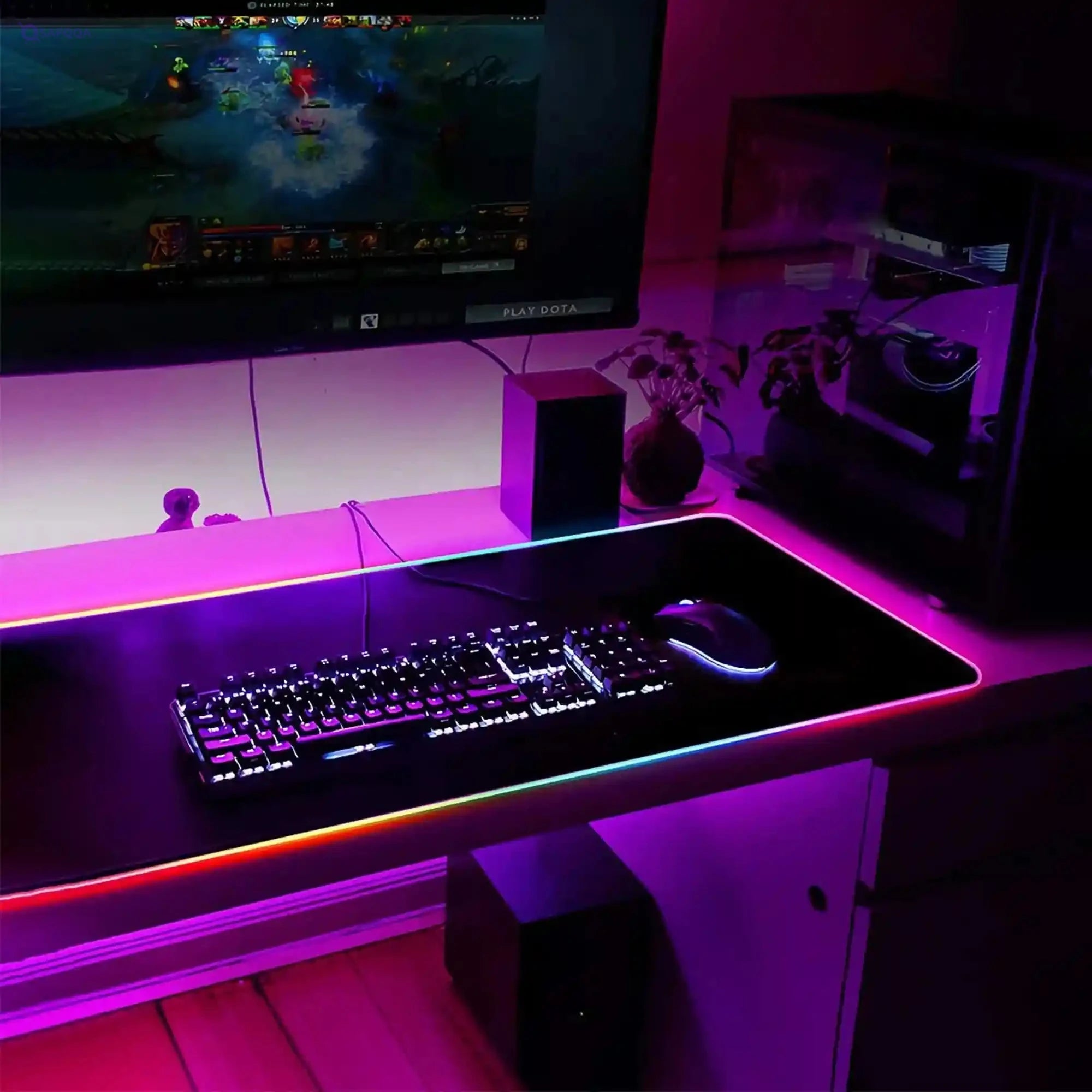 Tkoofn RGB Large Mouse Pad 800x300x3 mm, Colorful LED Light Keyboard Mat Game Playing Mouse Pad, Extended Large Desk Pad for PC Laptop 800 x 300 mm - Safqqa