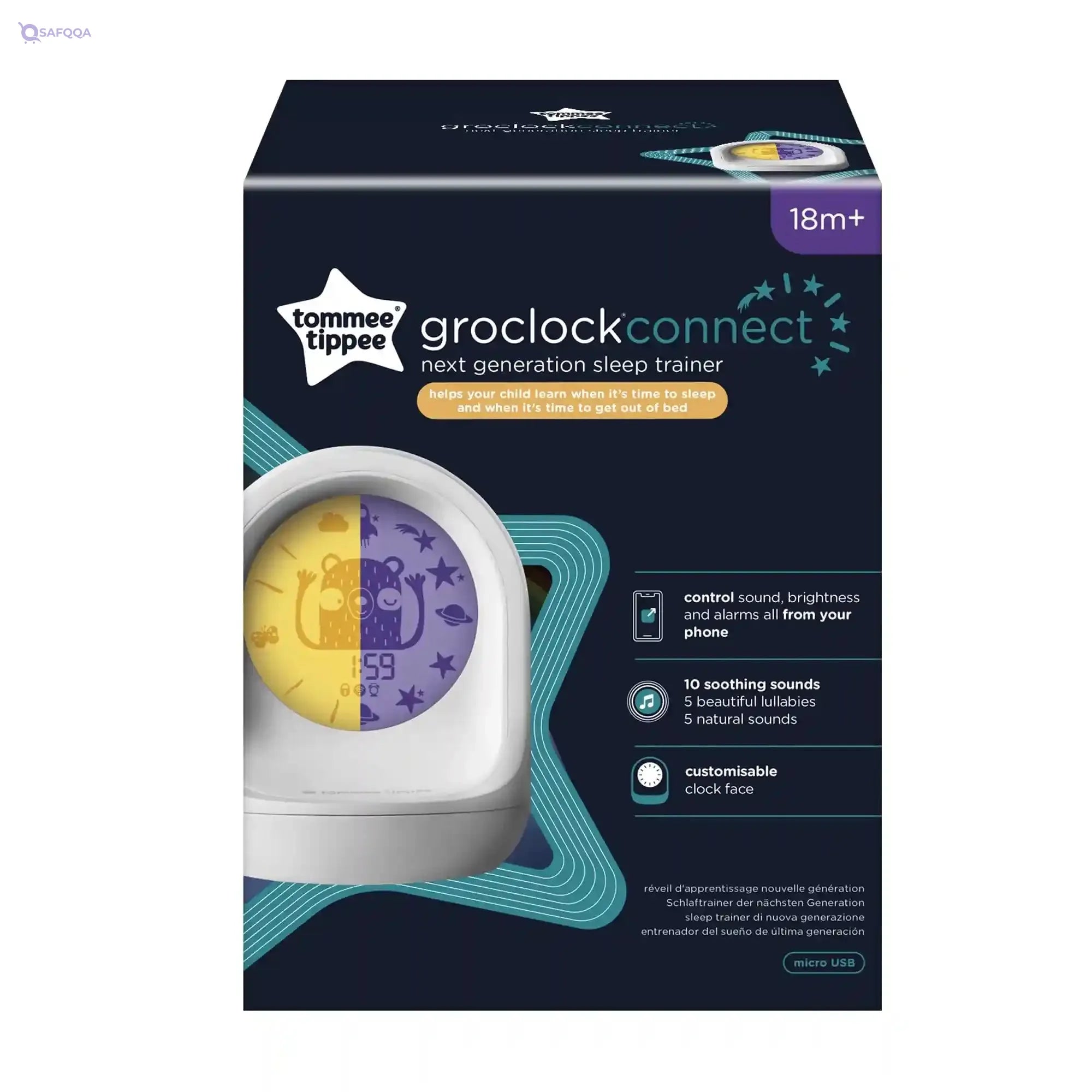 Tommee Tippee Sleep Trainer Clock, Timekeeper Connected Aid, From the Creators of Groclock, App-Enabled Alarm Clock and Nightlight for Children - Safqqa