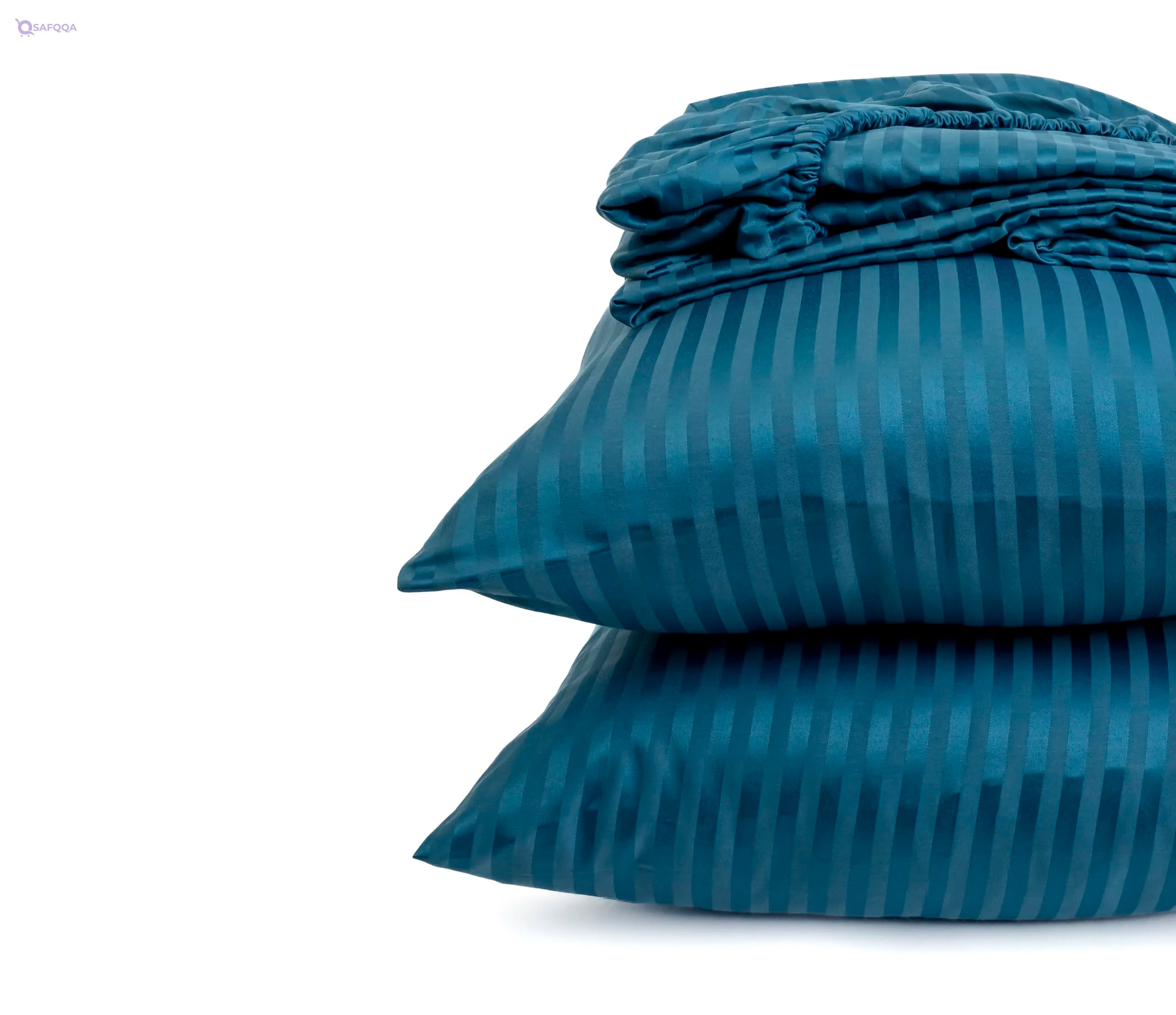 Home of Linen Striped Fitted Sheet Set – Brushed Cotton, 1 Fitted Sheet & 2 Pillowcases - Safqqa