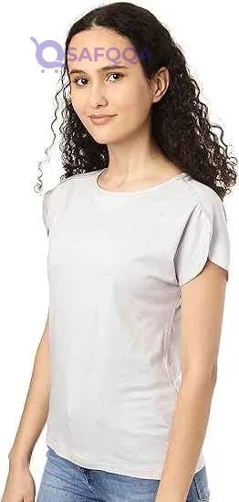 Splash Basic Solid Round-Neck Split Short Sleeves T-shirt For Women - Safqqa Egypt