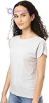 Splash Basic Solid Round-Neck Split Short Sleeves T-shirt For Women - Safqqa Egypt