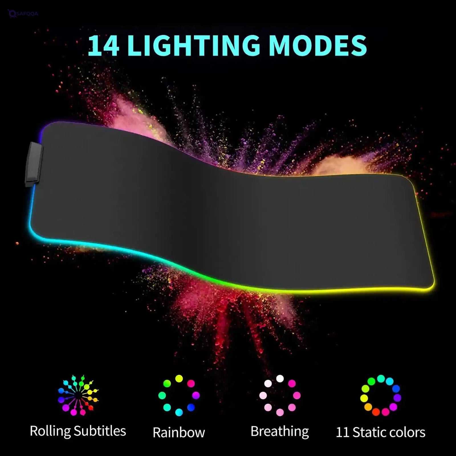 Tkoofn RGB Large Mouse Pad 800x300x3 mm, Colorful LED Light Keyboard Mat Game Playing Mouse Pad, Extended Large Desk Pad for PC Laptop 800 x 300 mm - Safqqa