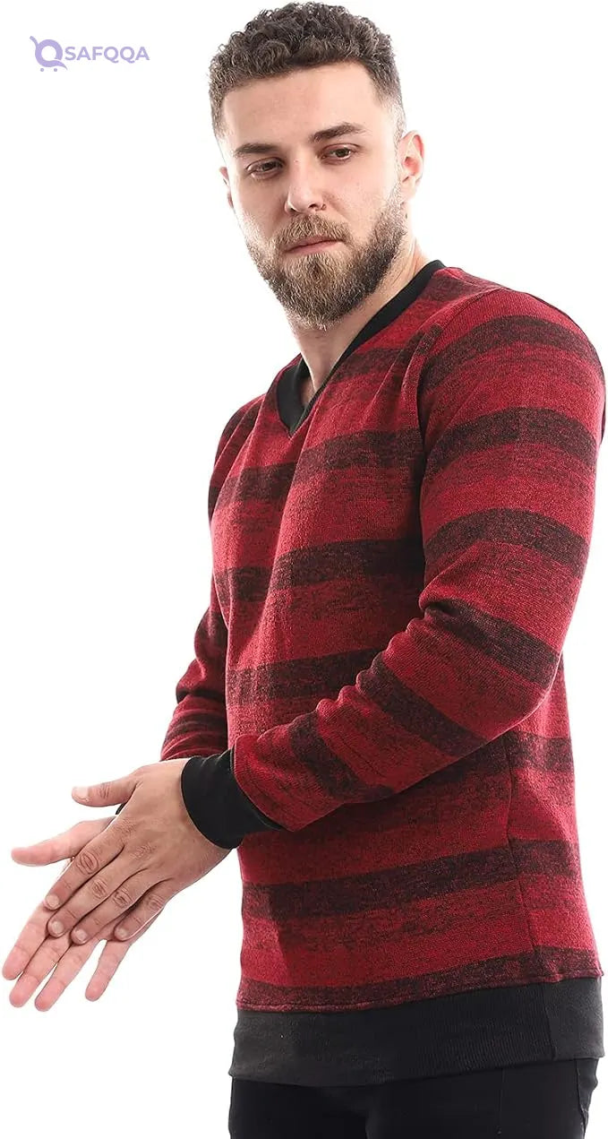 Offcliff Men's Striped V-Neck Pullover - Safqqa