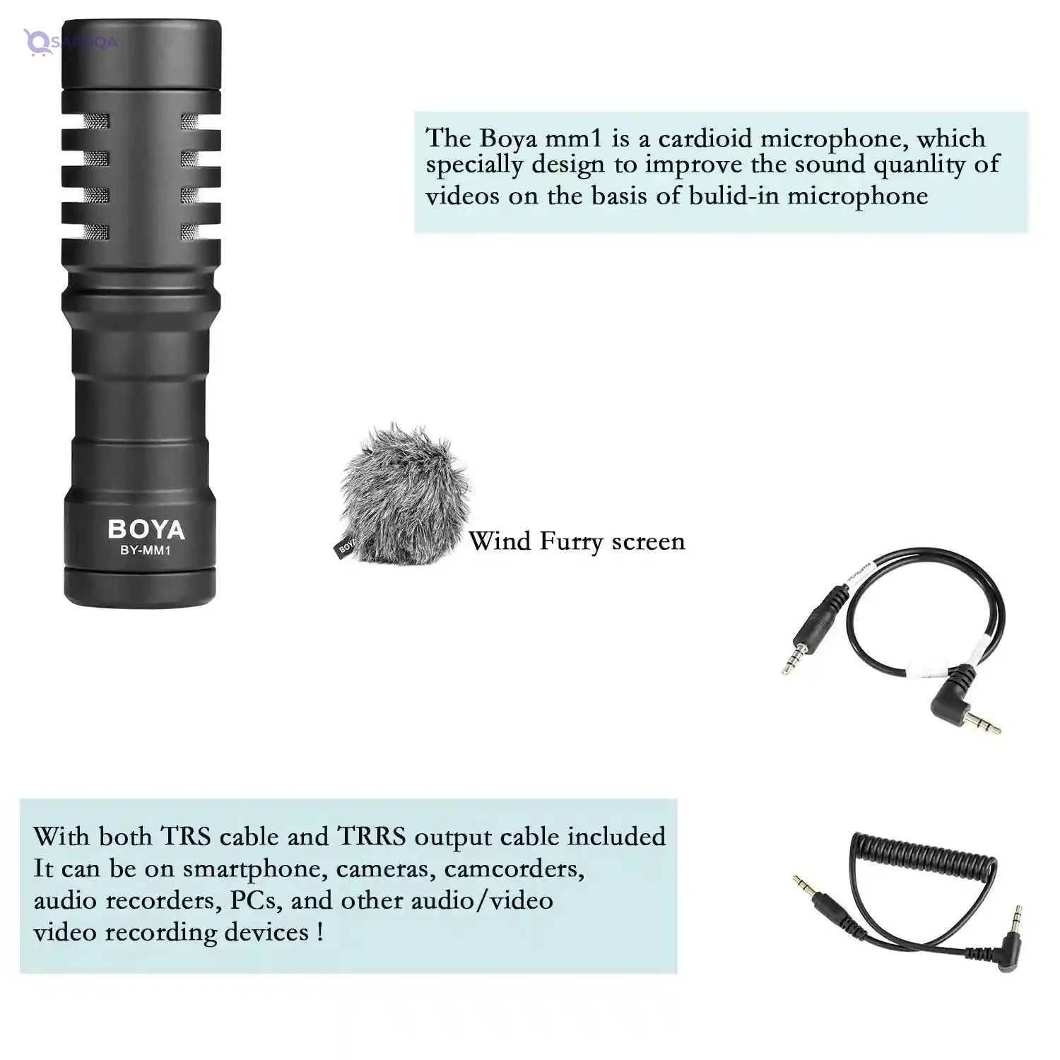 BOYA by-MM1 On-Camera Shotgun Microphone for iPhone, Android Smartphones, DSLR Cameras Camcorders - Battery-Free Camera Microphone Vlog Video Mic - Safqqa Egypt