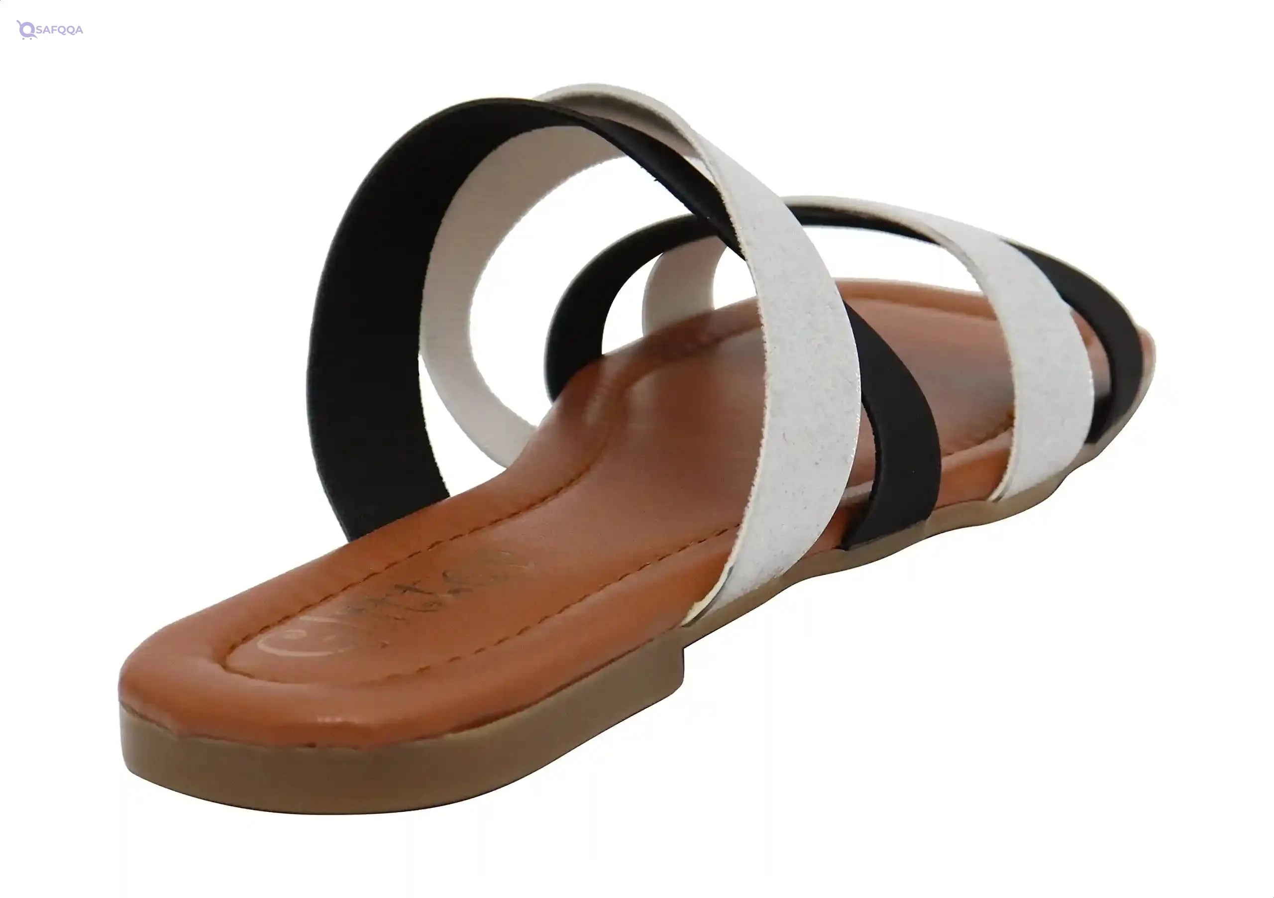 Glitter Criss-Cross Strap Flat Square Toe Slides For Women - Safqqa Egypt