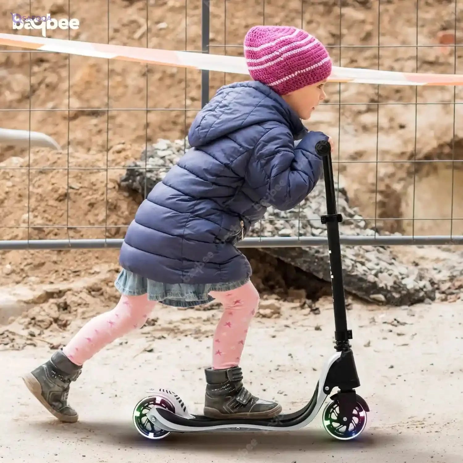 Baybee Dracarys Skate Scooter for Kids, 2 Wheel Kids Scooter with Three Height Adjustable Handle, Flashing LED PU Wheels & Rubber Deck | Kick Runner Scooter for Kids 3 to 8 Years Boys &Girls-The front wheel light works, but the rear wheel light does not. - Safqqa