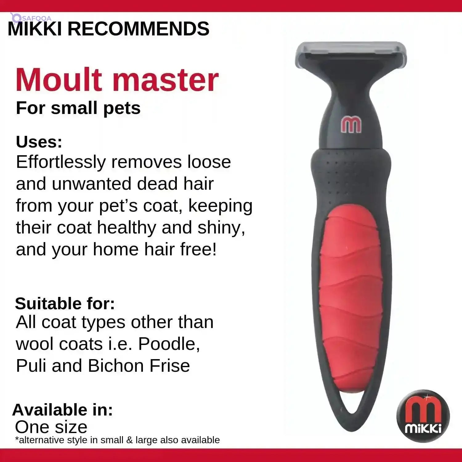 Mikki Dog, Cat, Puppy Grooming Shedding Tool Moult Master Brush Blade Gentle on skin and coat - Safqqa