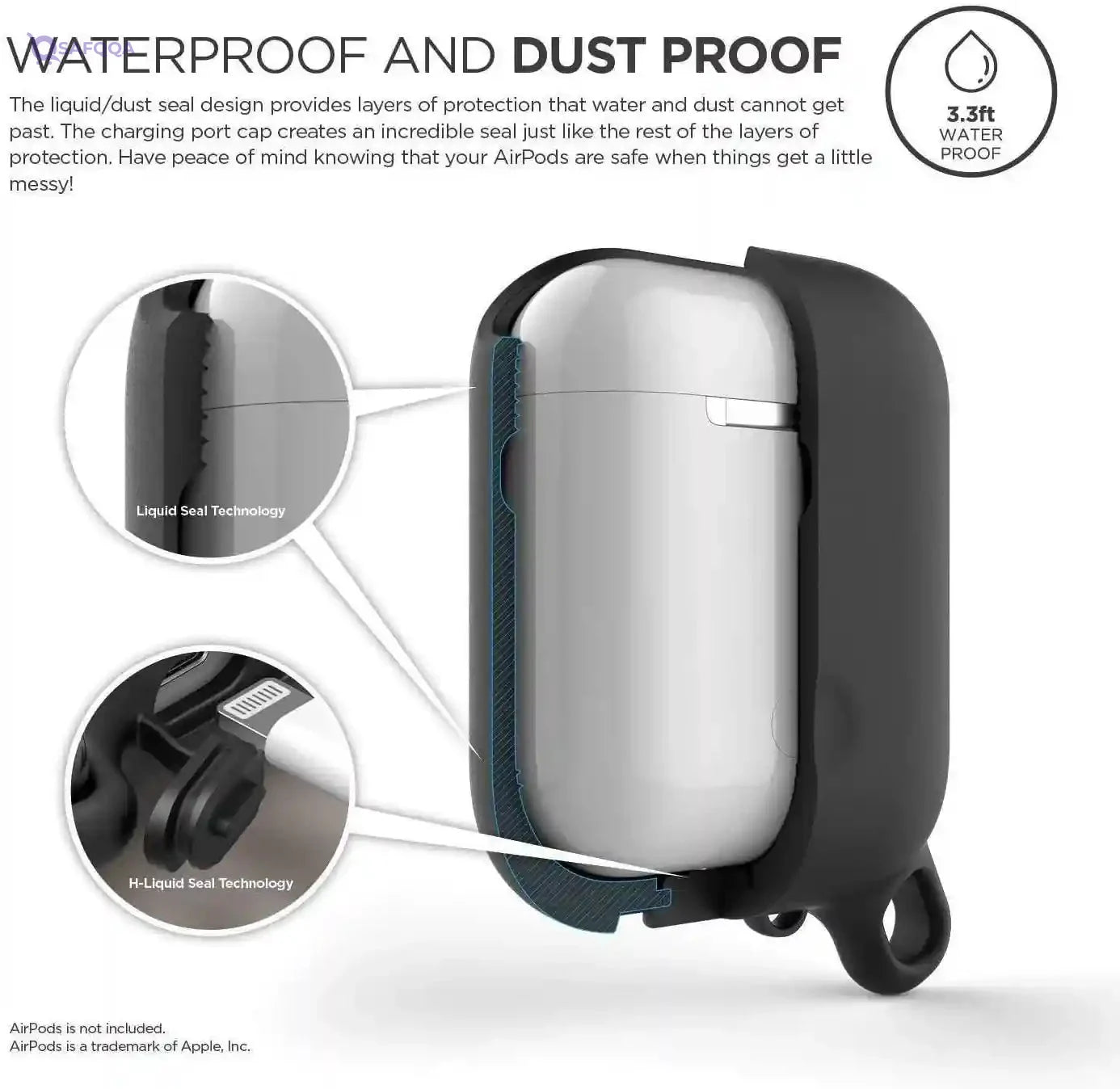 ELAGO AIRPODS WATERPROOF HANG CASE - BLACK - Safqqa