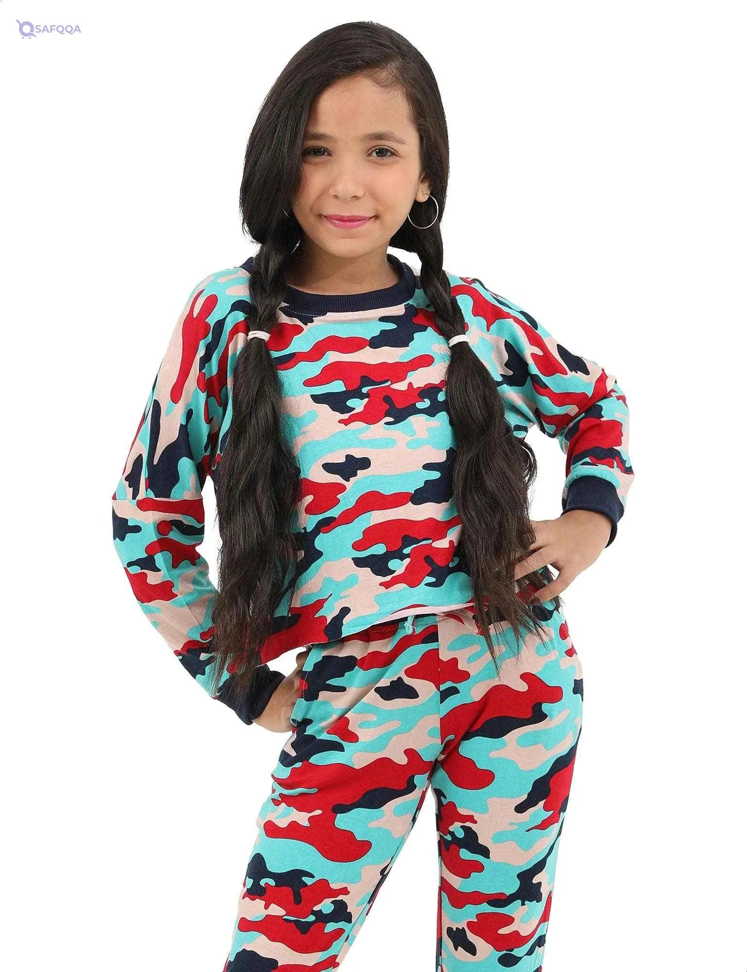 Kady Pajama for Grils Printed Long Sleeves T shirt with Drawstring Elastic Waist Pants - Safqqa