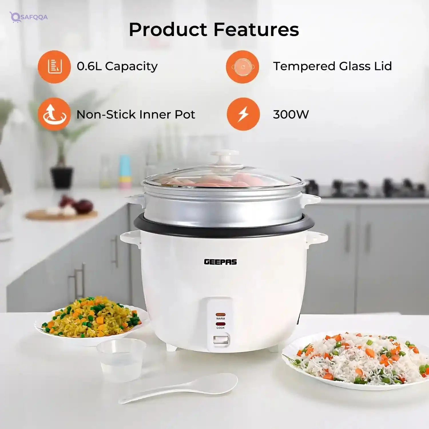 Geepas 0.6 Liter Electric Rice Cooker, - Safqqa Egypt