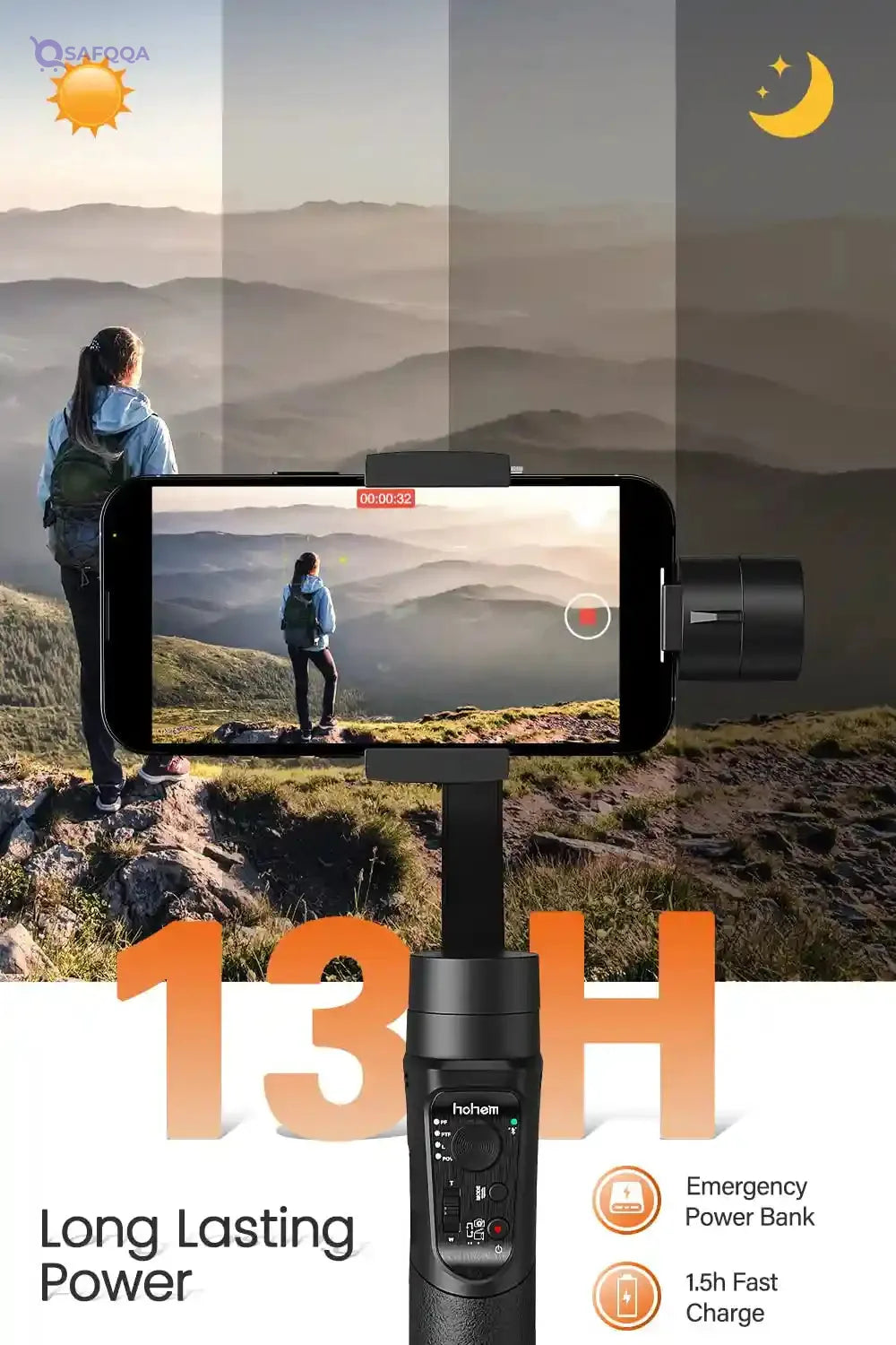 Hohem iSteady Mobile+ 3-Axis Handheld Gimbal Stabilizer for iPhone & Android – Black (ISMP01B) - Safqqa