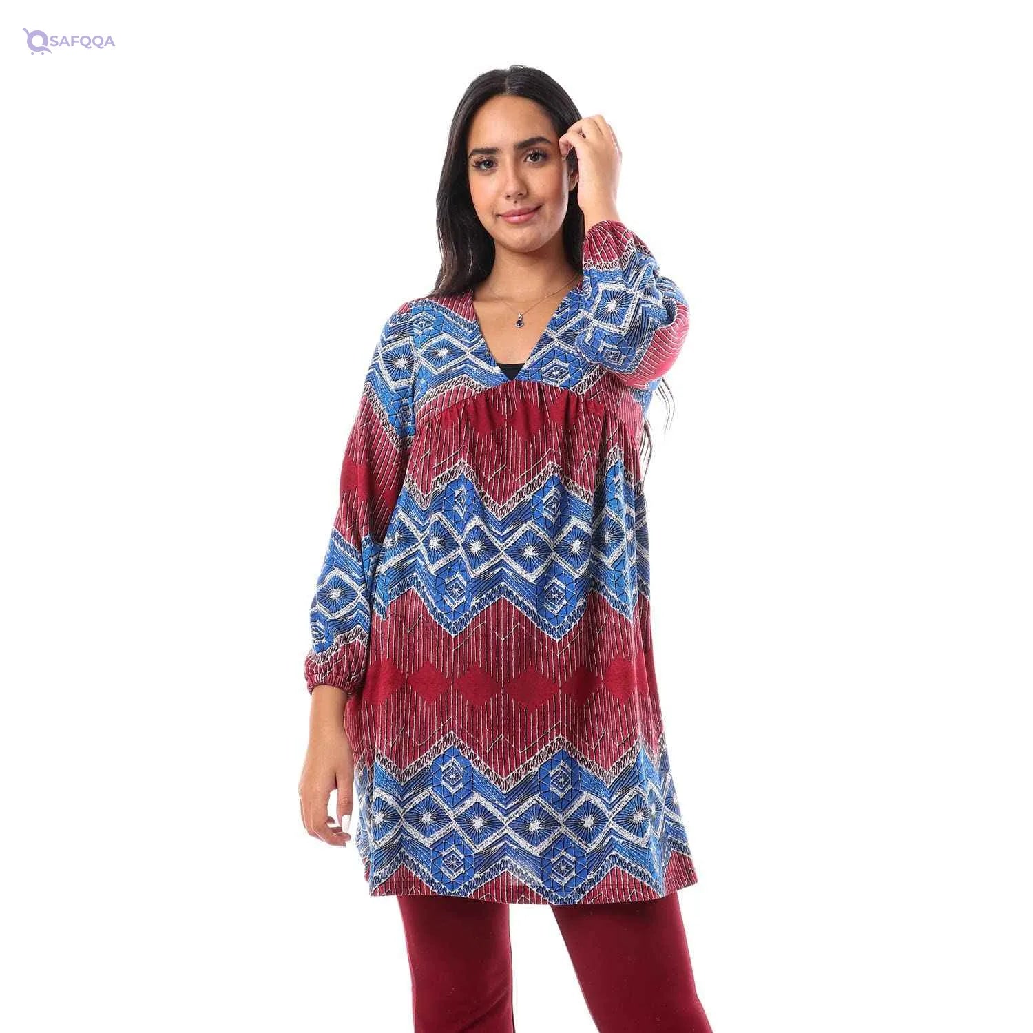 JAMILA Women Tunic Top with Elastic Cuffs offers a comfortable and stylish fit, perfect for casual or semi-formal wear. - Safqqa