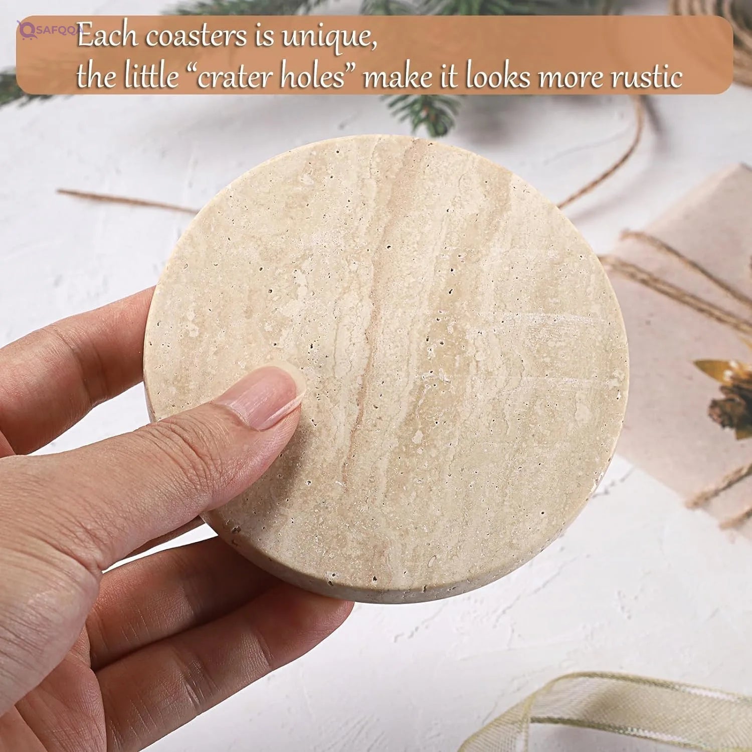 Travertine Stone Coasters – Drink, Coffee & Beverage Holder - Safqqa