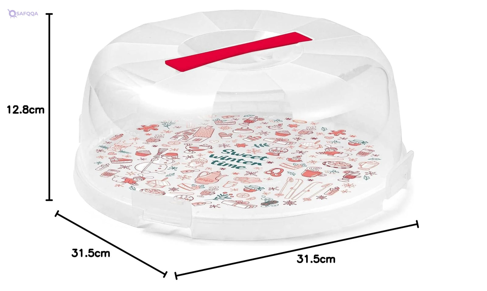 Snips Delice Cake Holder with Lid -Red Color -4 Safety Latches Diameter 28 Made in Italy BPA free - Safqqa