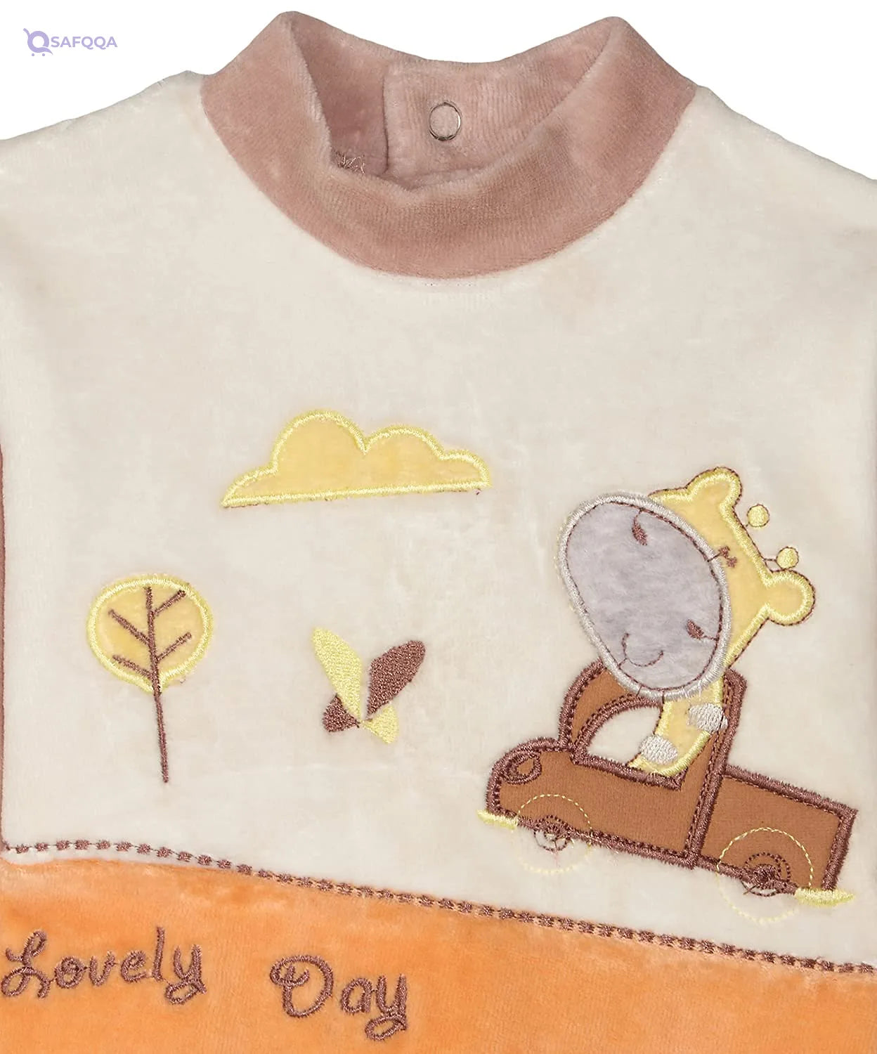 Papillon Long Sleeve Bodysuit for Boys with Stitched Detail and Snap Closure - Safqqa