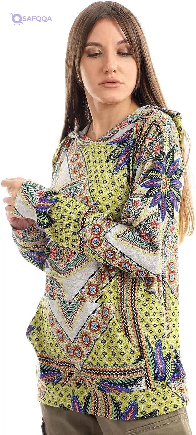 Kady Women's Printed Loose Hoodie - Lemon Long Sleeve Shirt - Safqqa Egypt