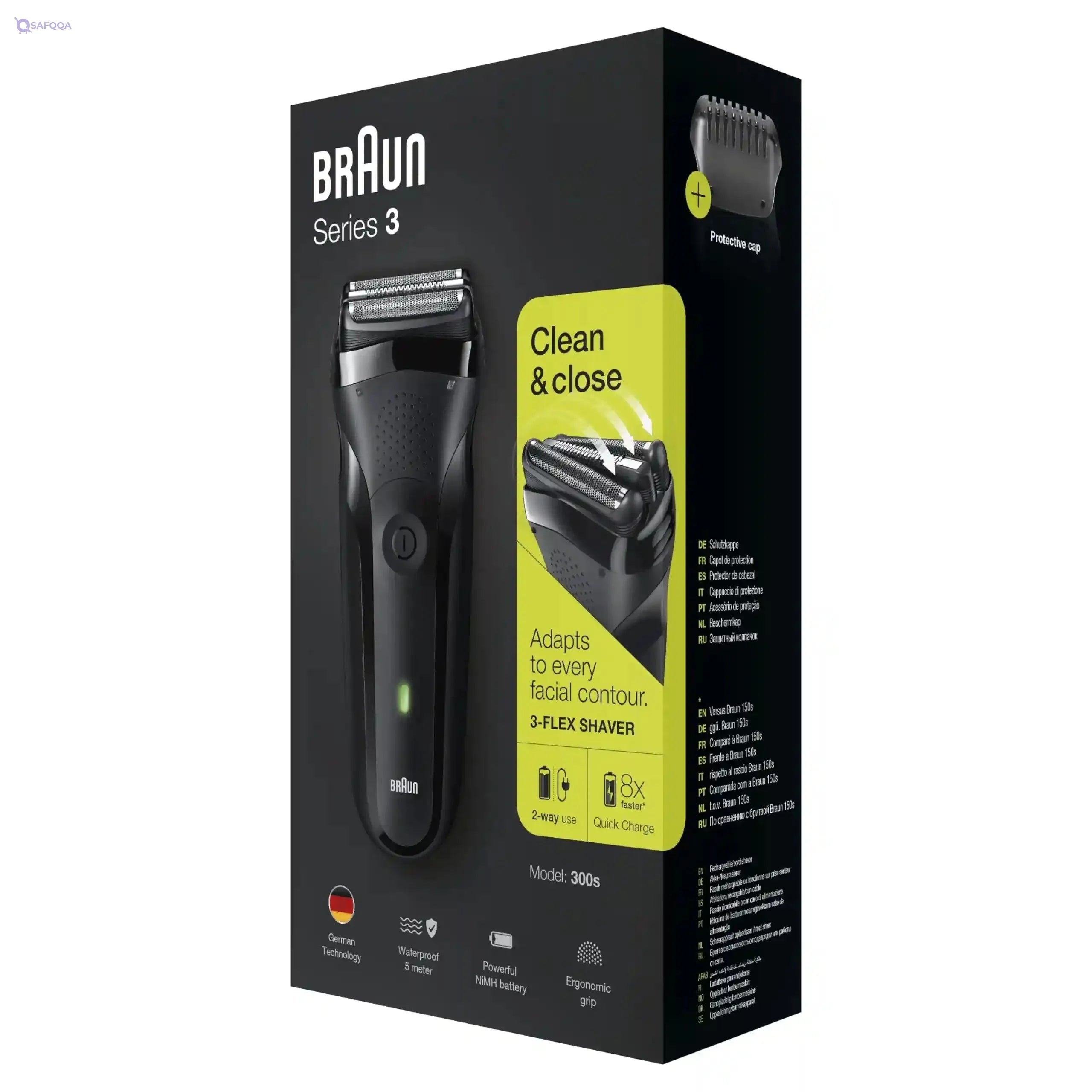 Braun Series 3 Electric Shaver with Protection Cap – 300s Black - Safqqa Egypt