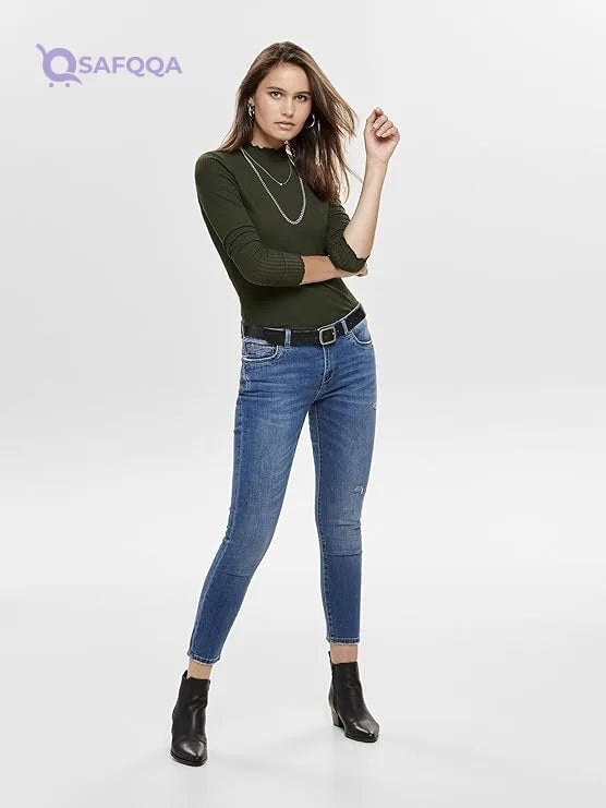 Only Women’s Long Sleeve Top with Stand-up Collar – Forest Night - Safqqa