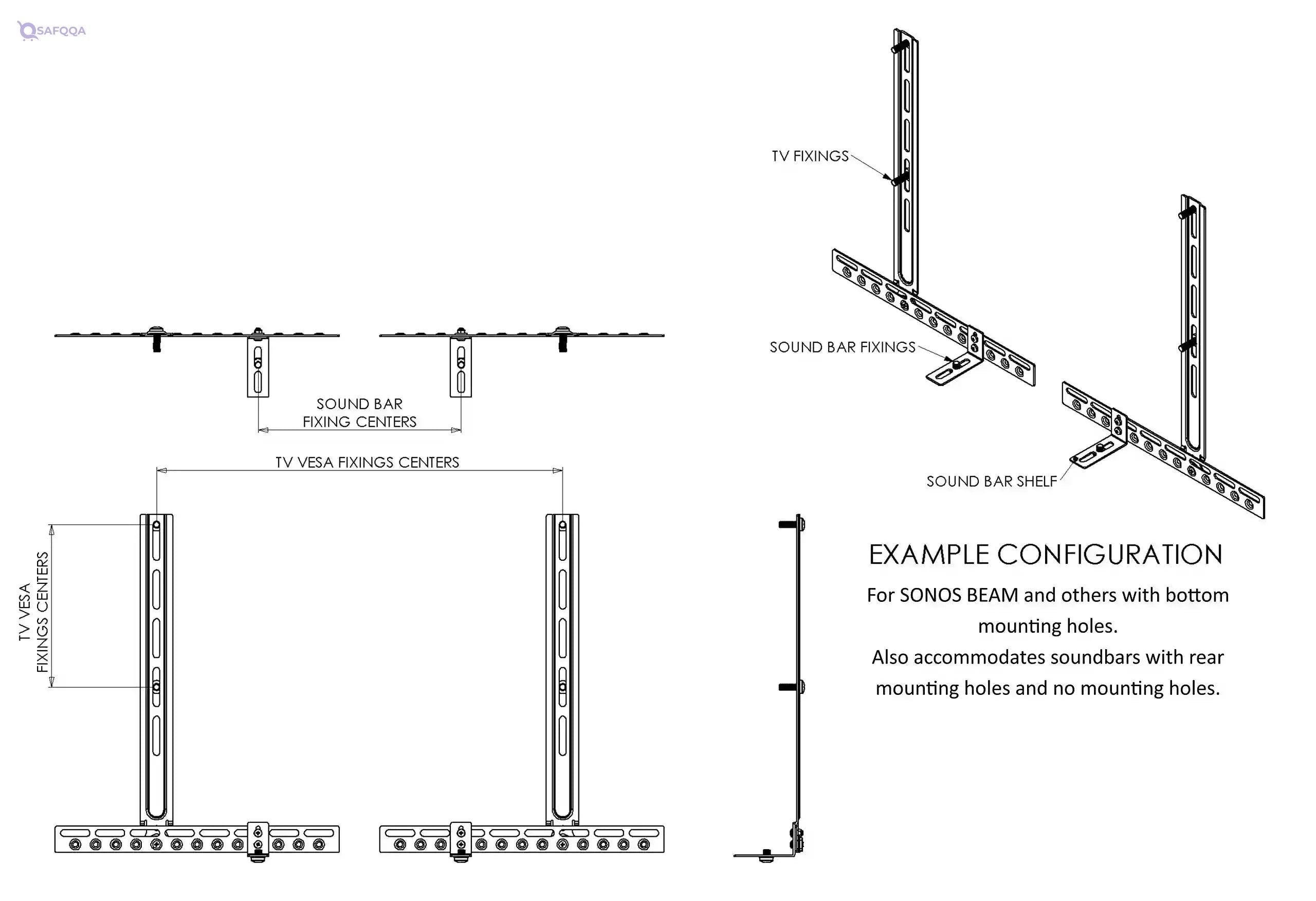 Avf Eak90-E Soundbar Mount For Mounting Soundbar Above Or Below TV, Black - Safqqa