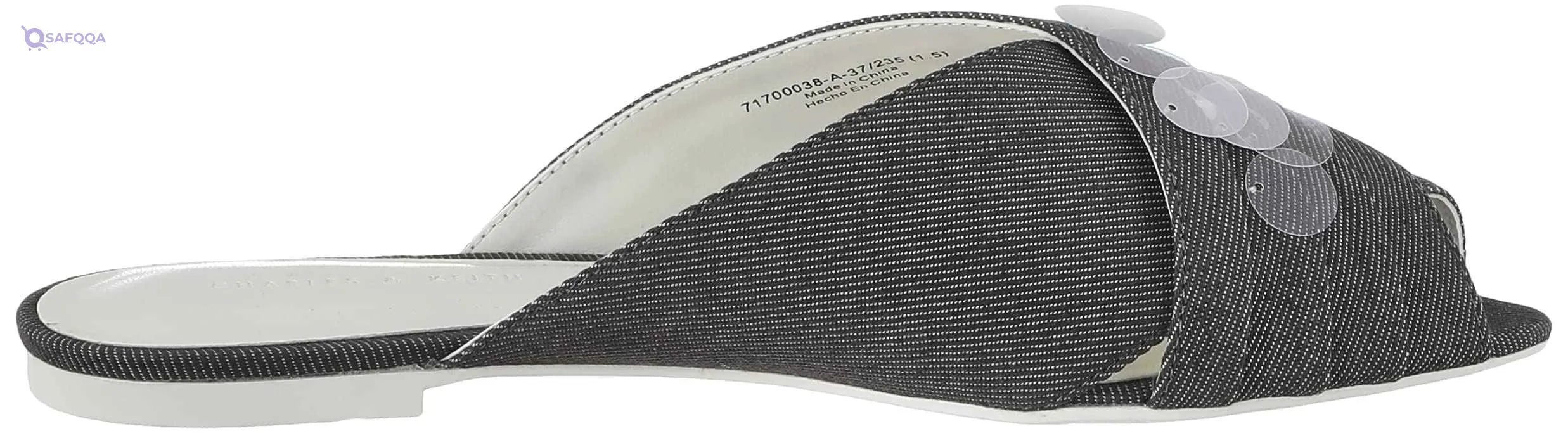 CHARLES & KEITH Fabric Sequin Embellished Peep Toe Plaid Flat Mules for Women - Safqqa Egypt