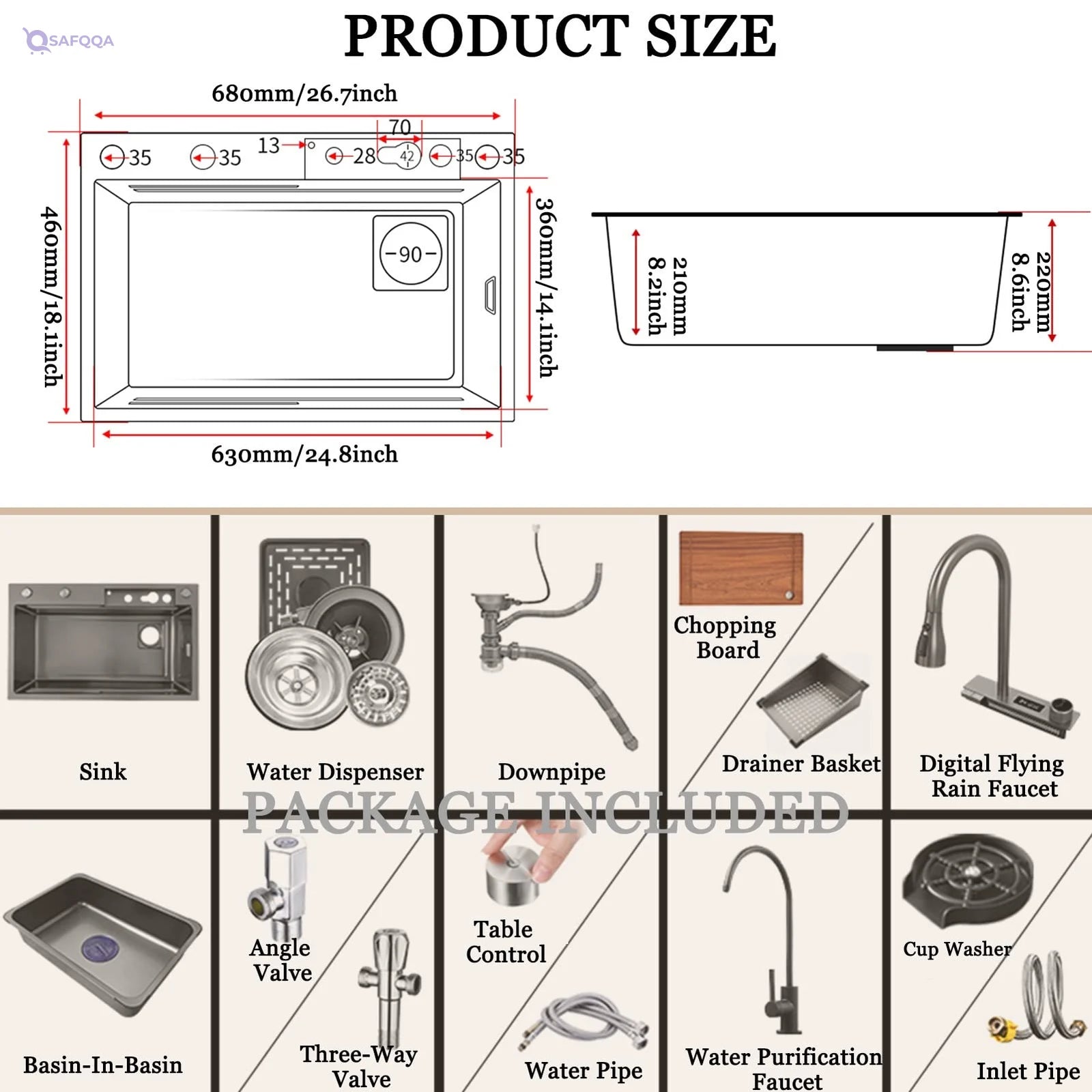 Intelligence Waterfall Single Bowl Kitchen Sink – 304 Stainless Steel, Workstation - Safqqa