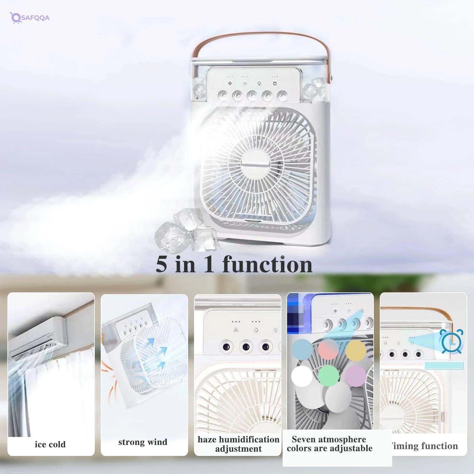 pgfpmifmj 4-in-1 Portable Air Conditioner Fan – LED & USB - Safqqa